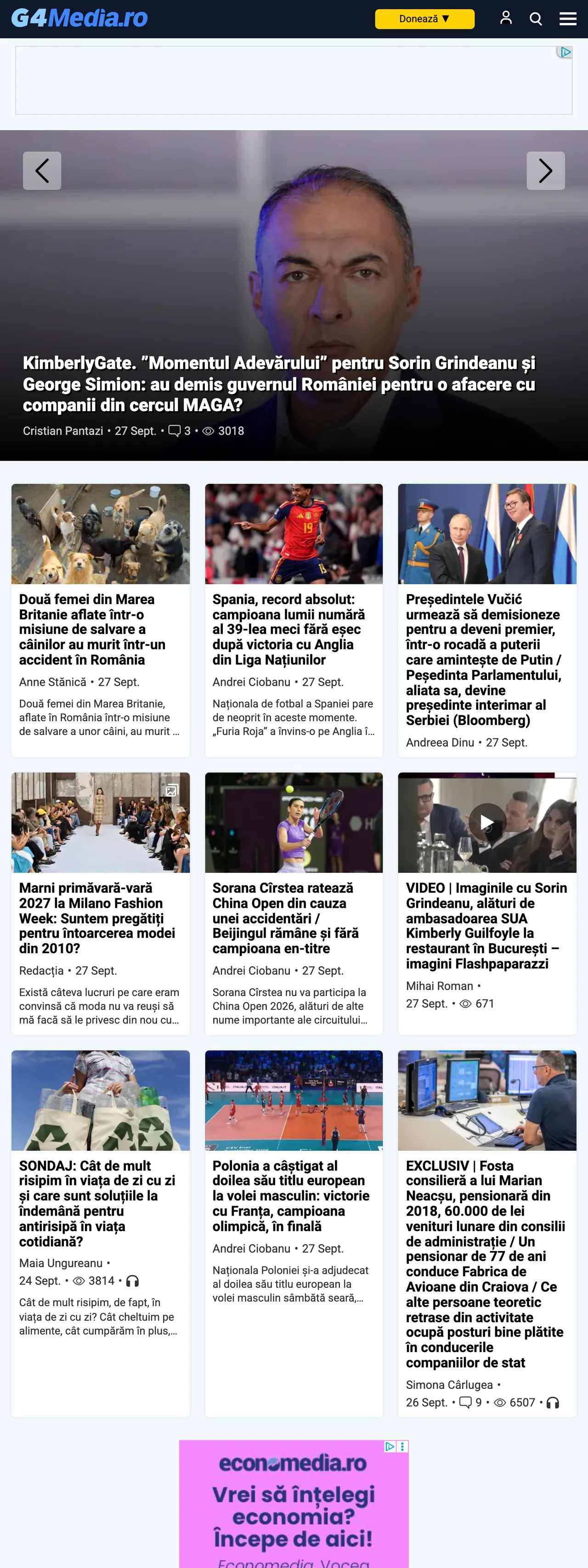 Screenshot of the G4Media front page