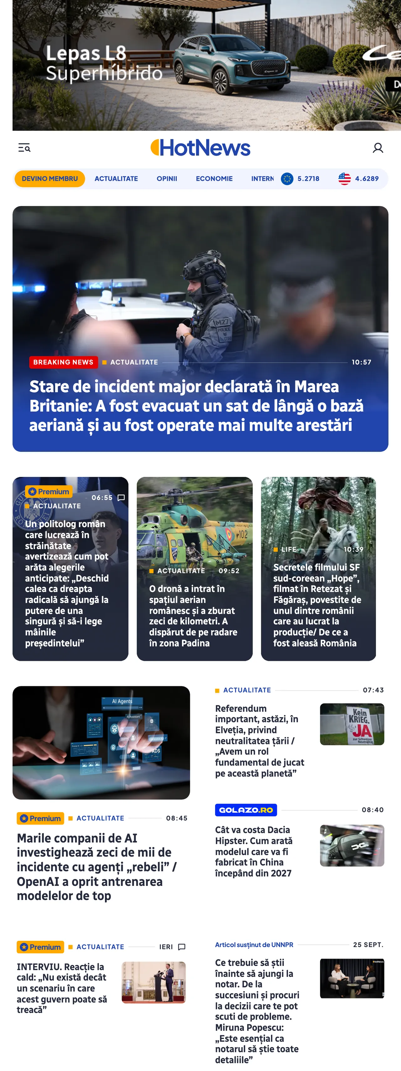 Screenshot of the HotNews.ro front page