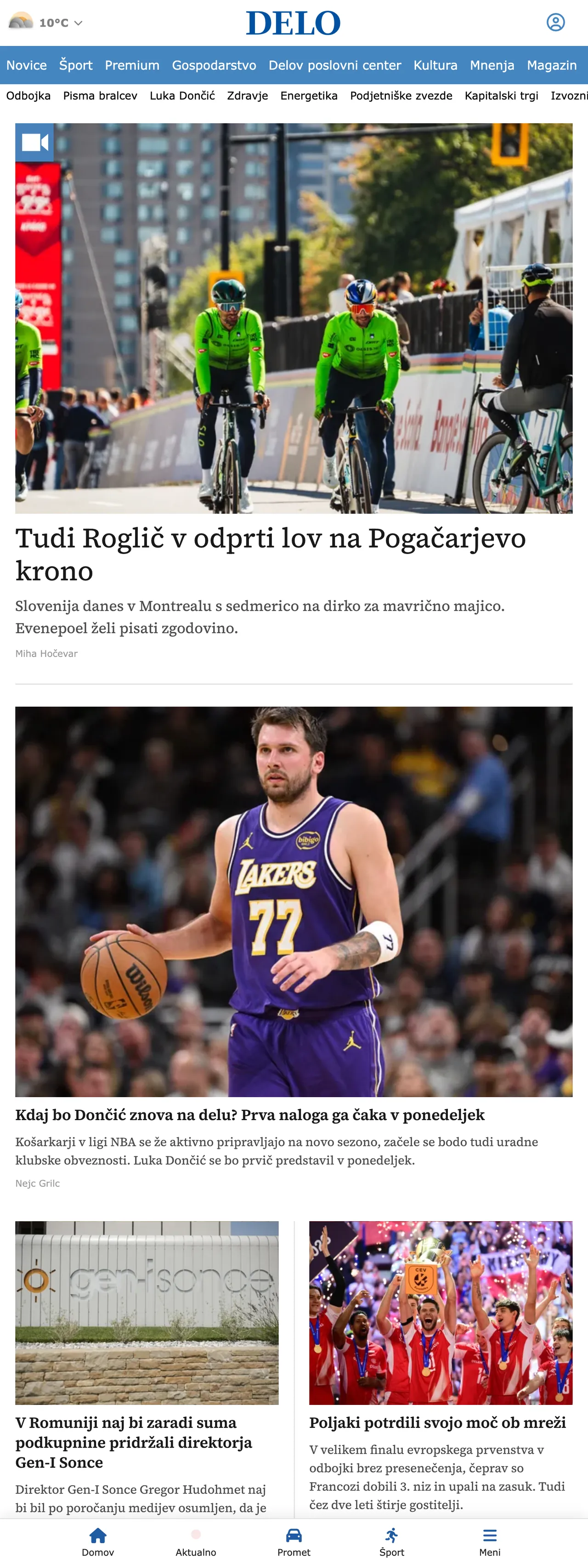 Screenshot of the Delo front page