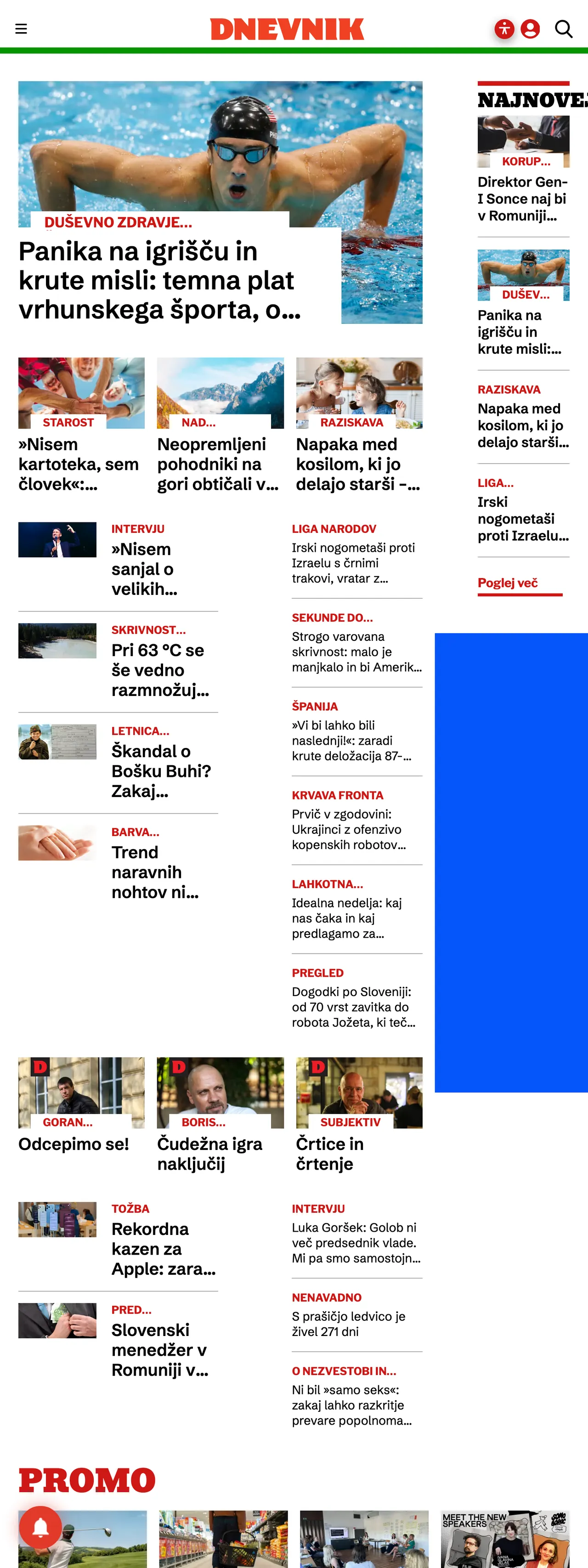 Screenshot of the Dnevnik front page