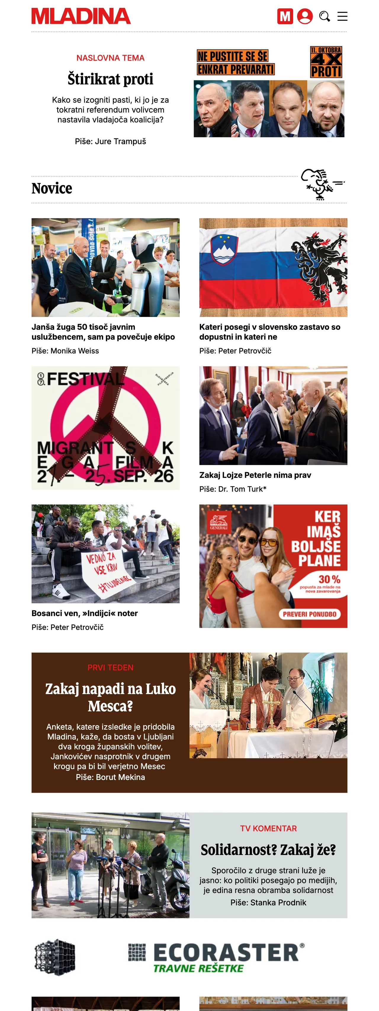 Screenshot of the Mladina front page
