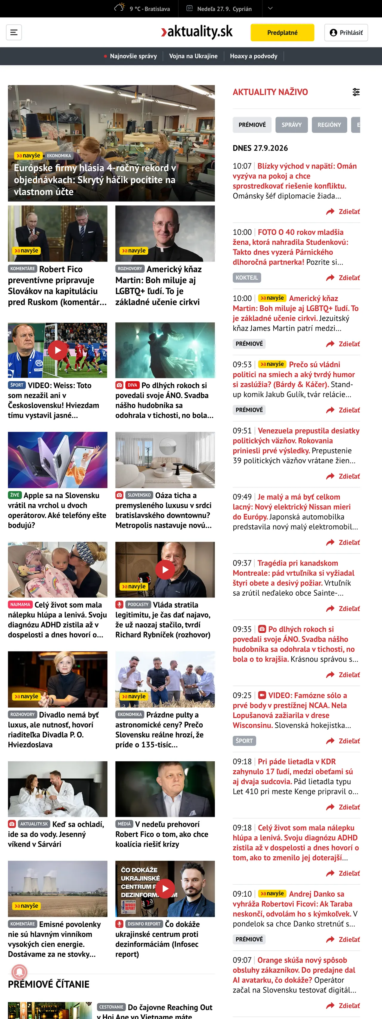 Screenshot of the Aktuality.sk front page