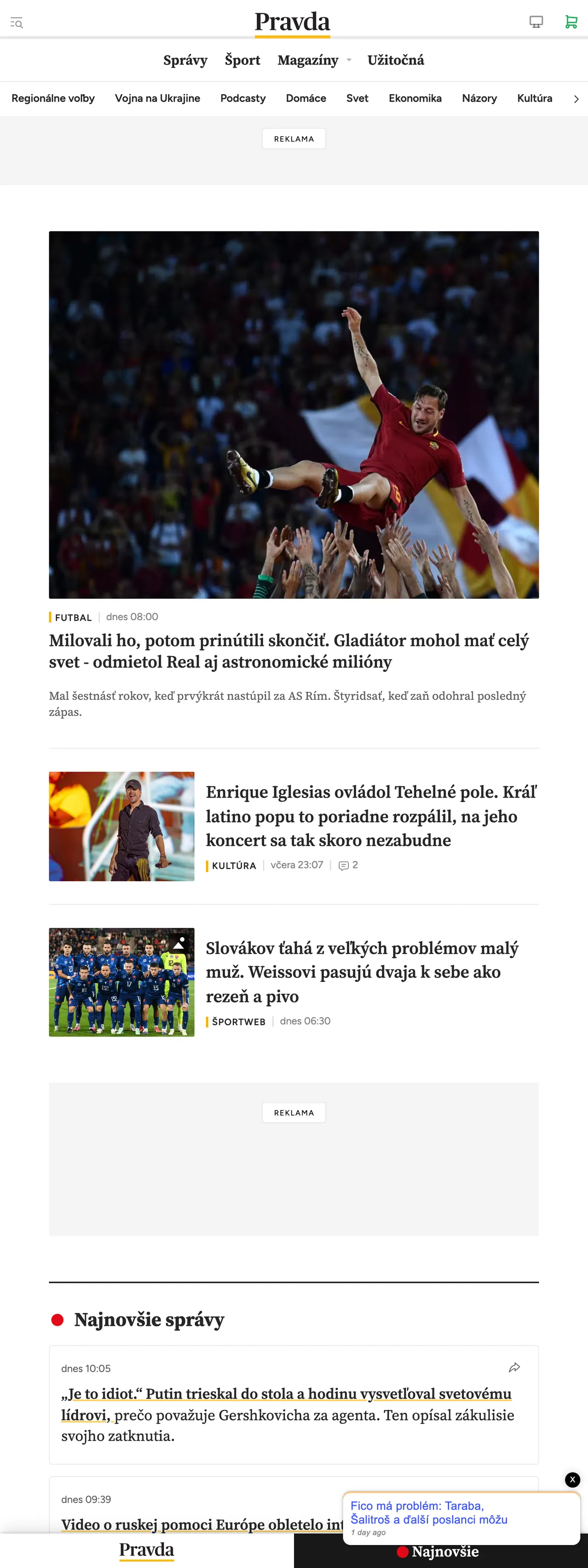 Screenshot of the Pravda front page