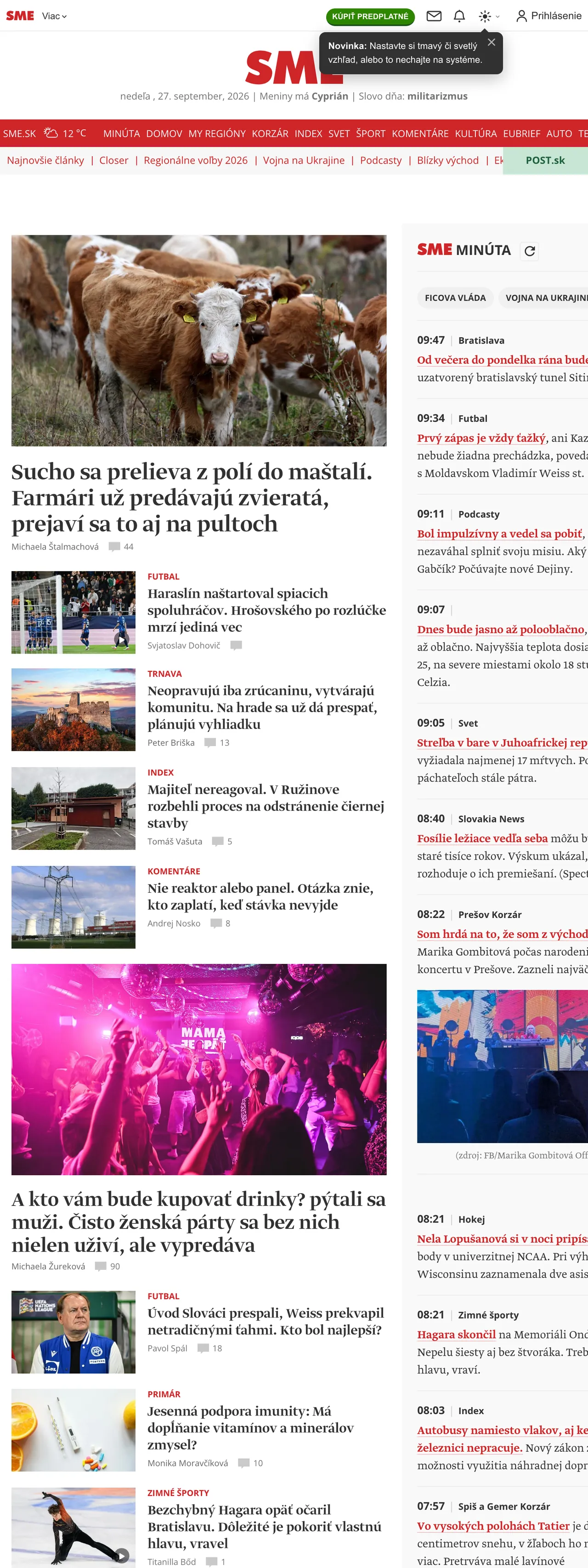 Screenshot of the SME front page