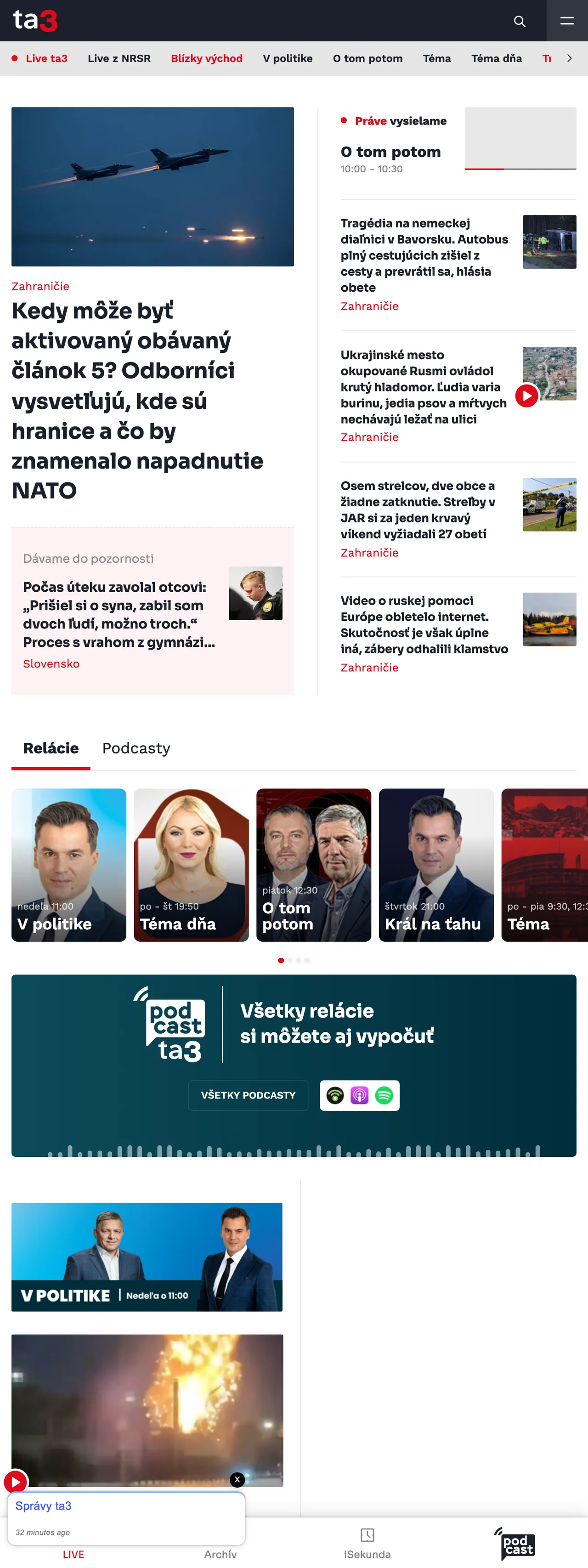 Screenshot of the TA3 front page