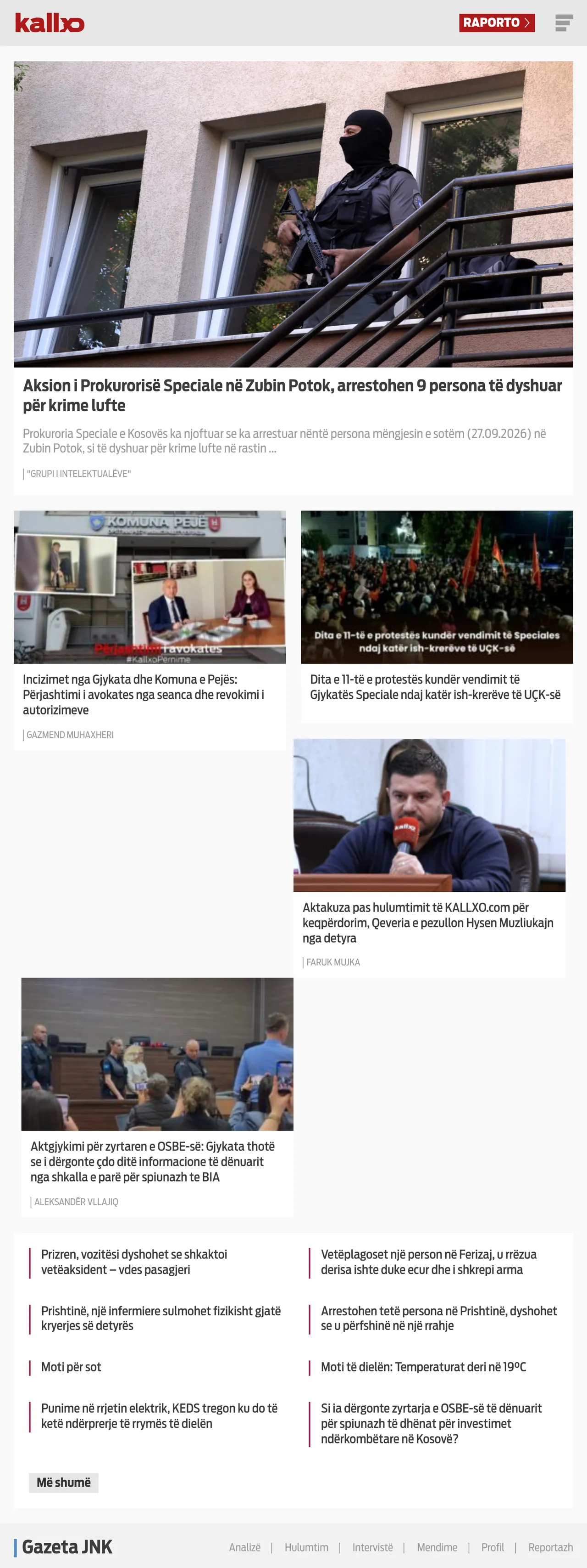 Screenshot of the Kallxo front page