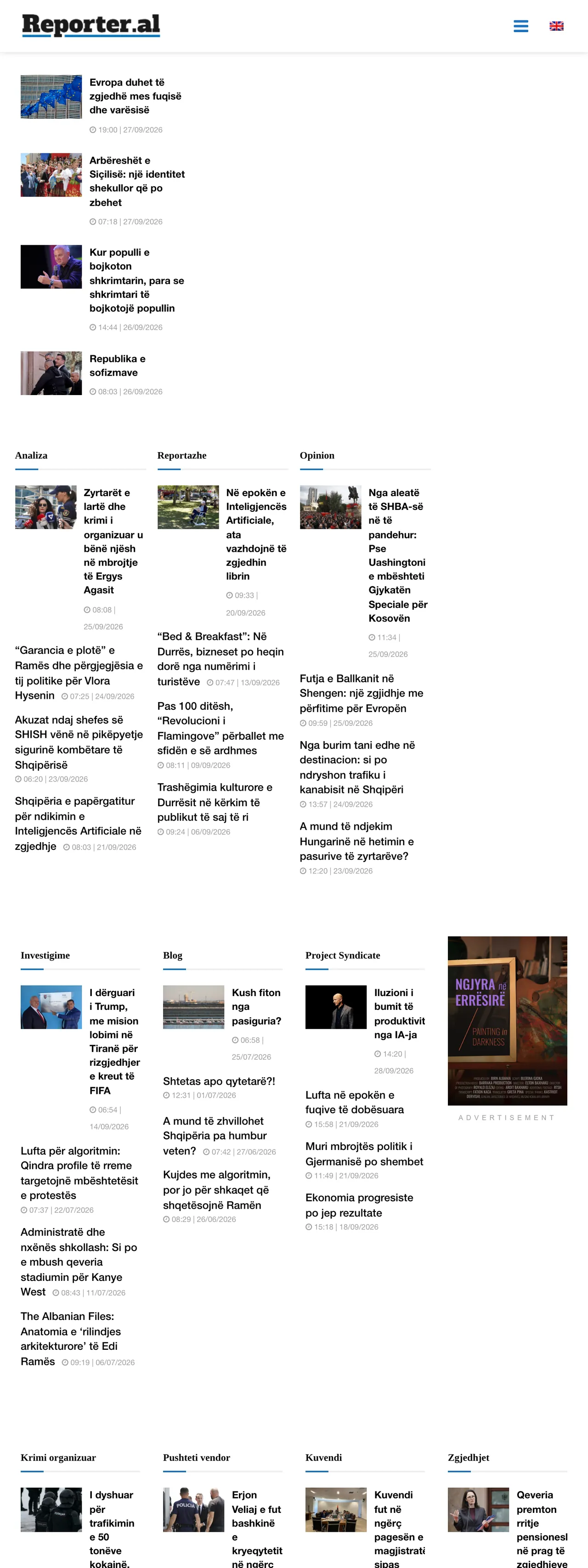 Screenshot of the Reporter.al front page