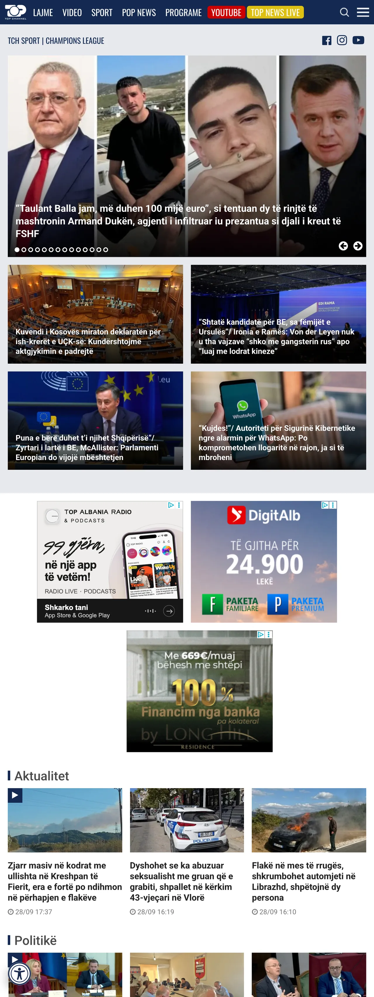 Screenshot of the Top Channel front page