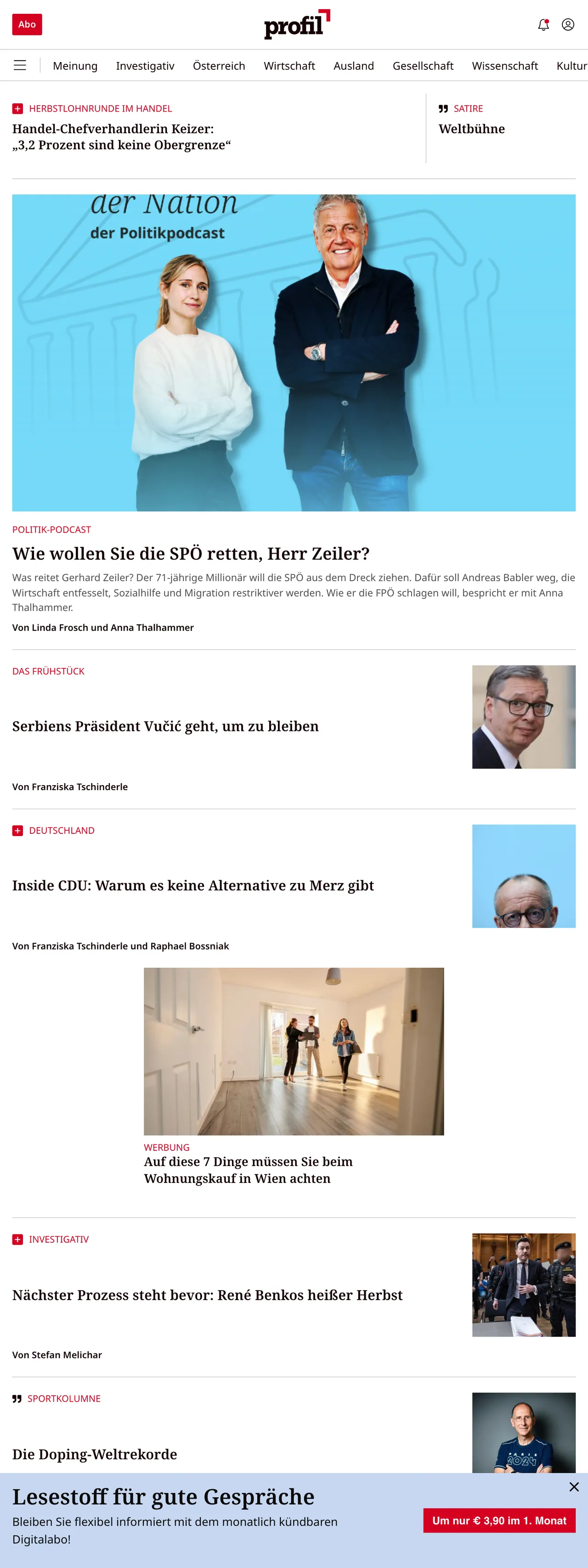 Screenshot of the profil front page