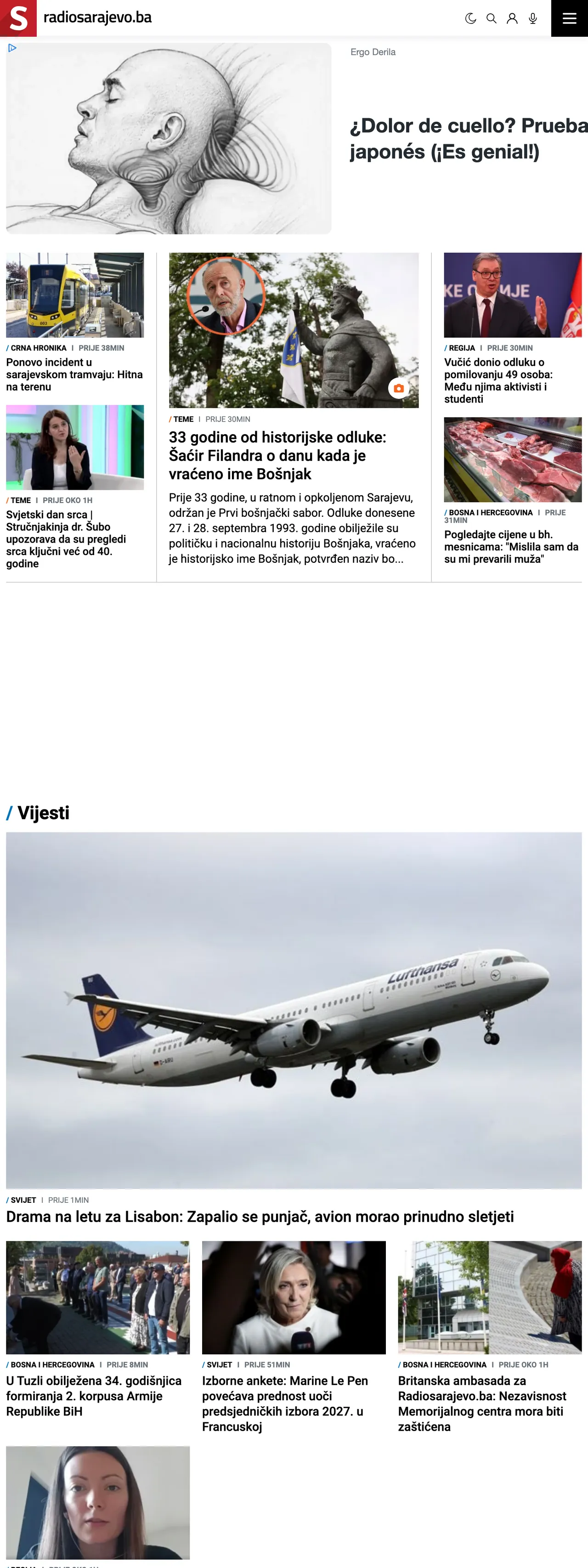 Screenshot of the Radio Sarajevo front page