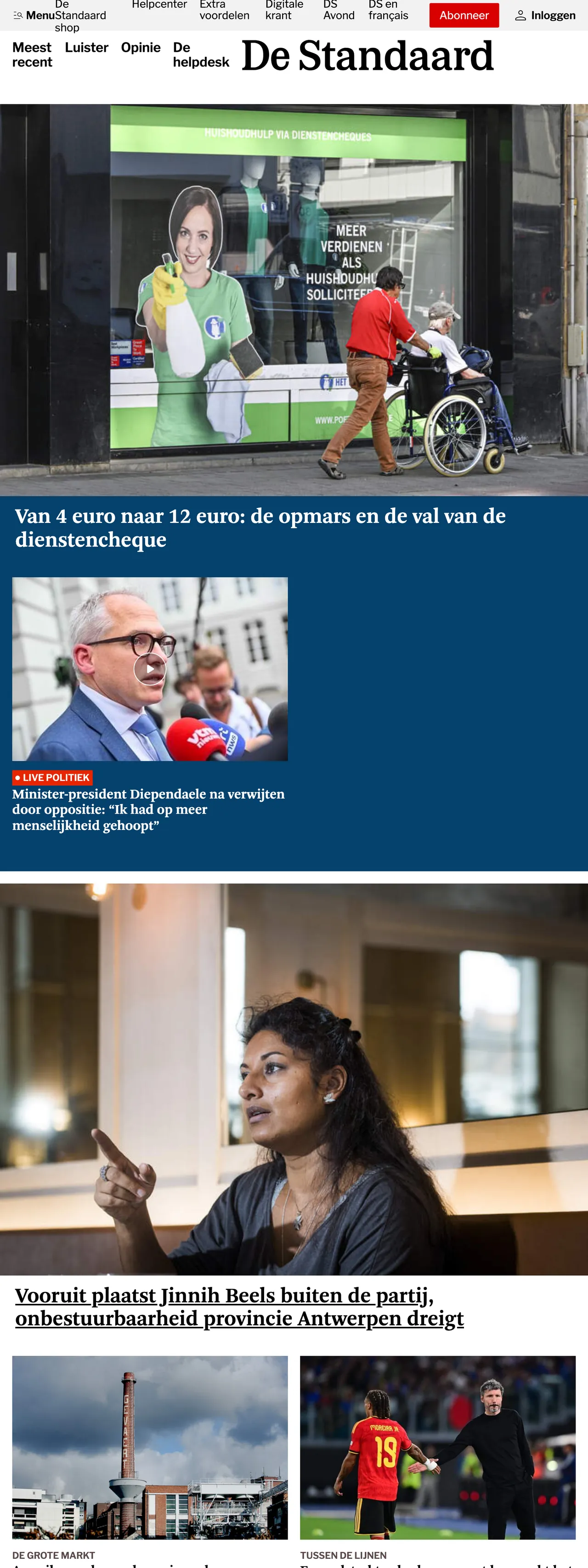 Screenshot of the De Standaard front page