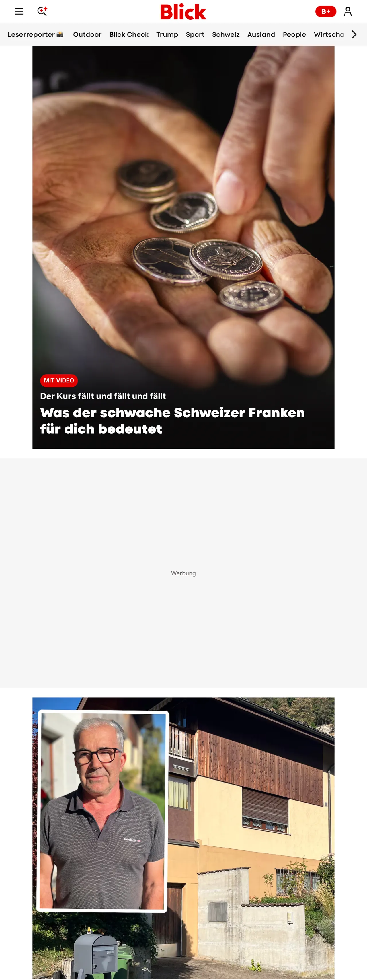 Screenshot of the Blick front page