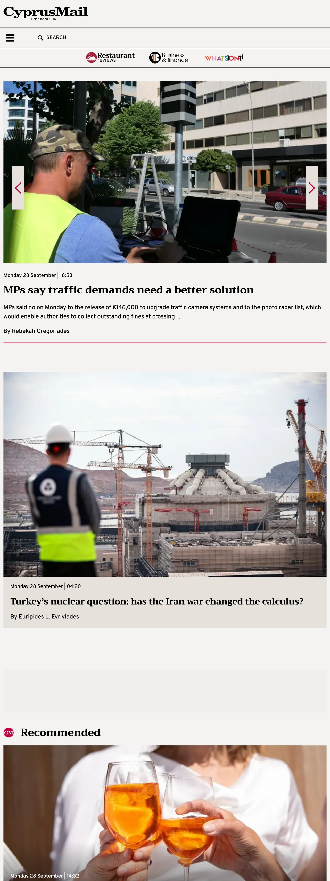 Screenshot of the Cyprus Mail front page