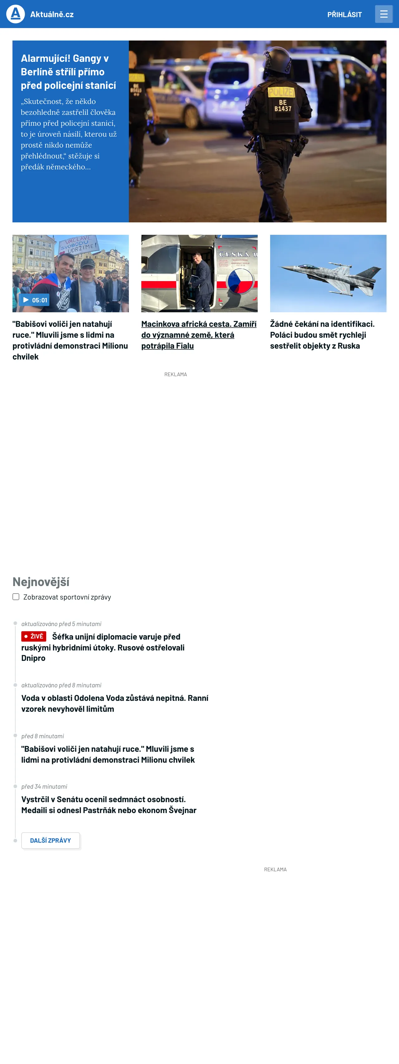 Screenshot of the Aktuálně.cz front page