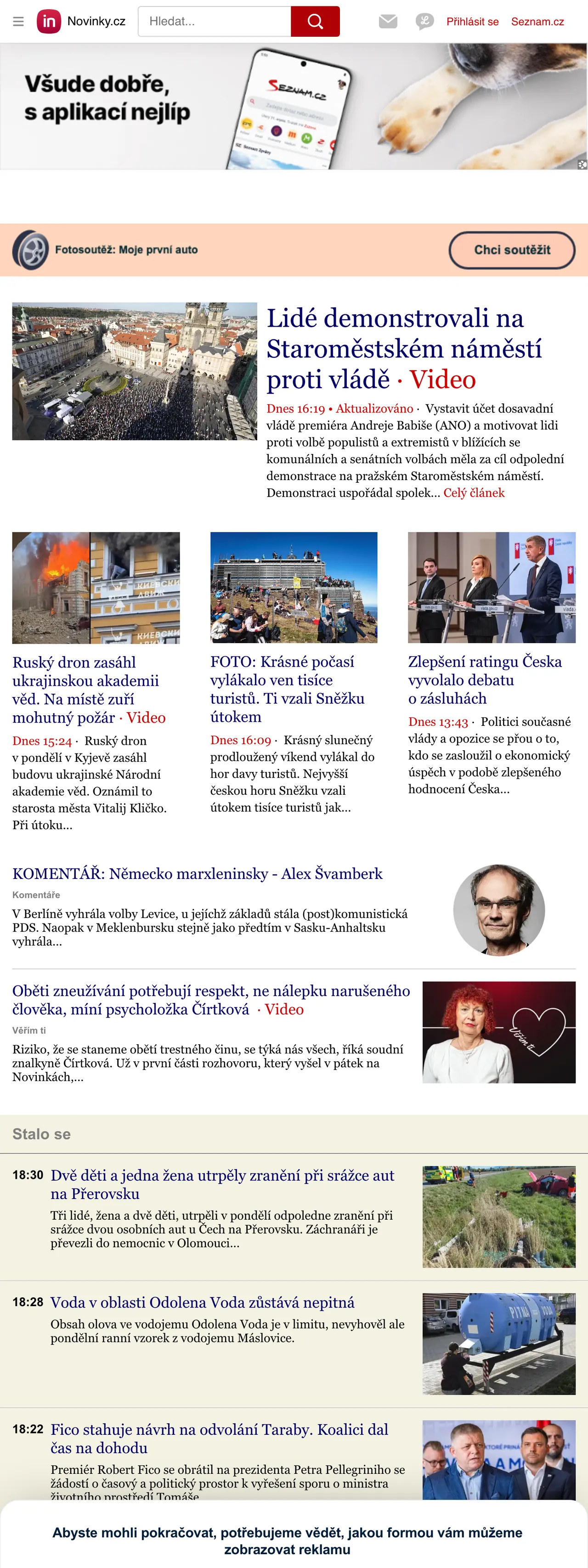 Screenshot of the Novinky.cz front page