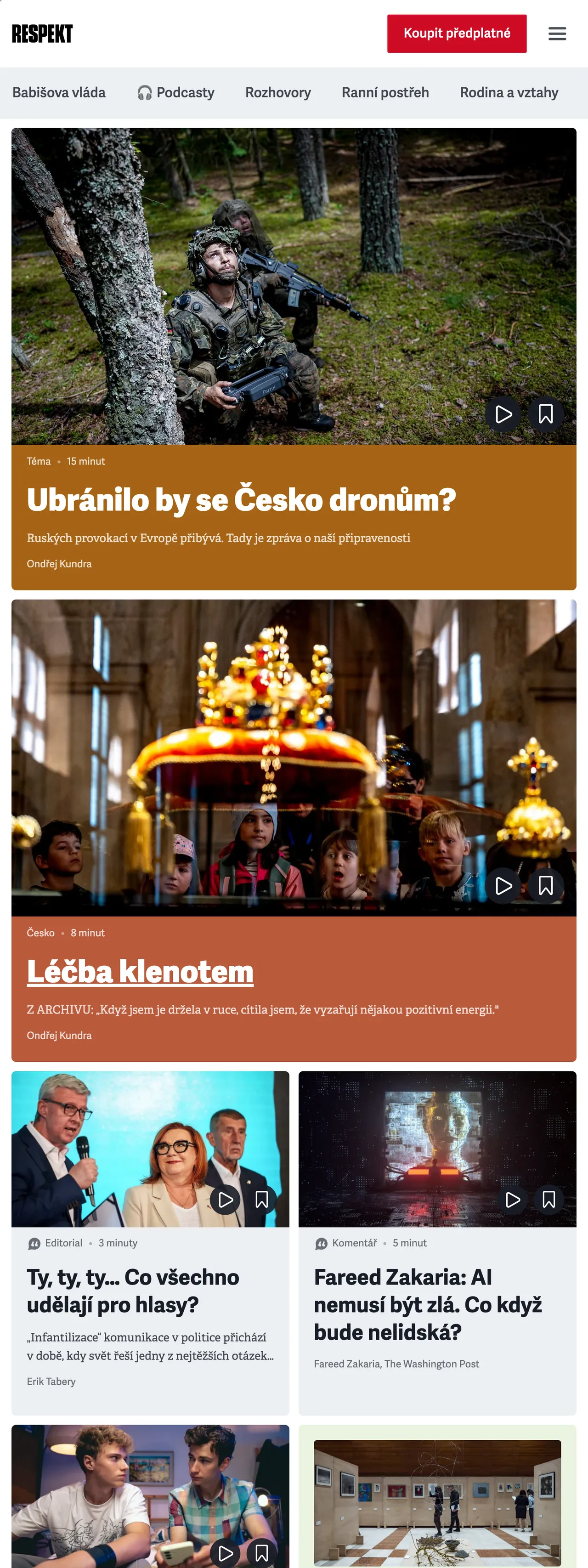 Screenshot of the Respekt front page