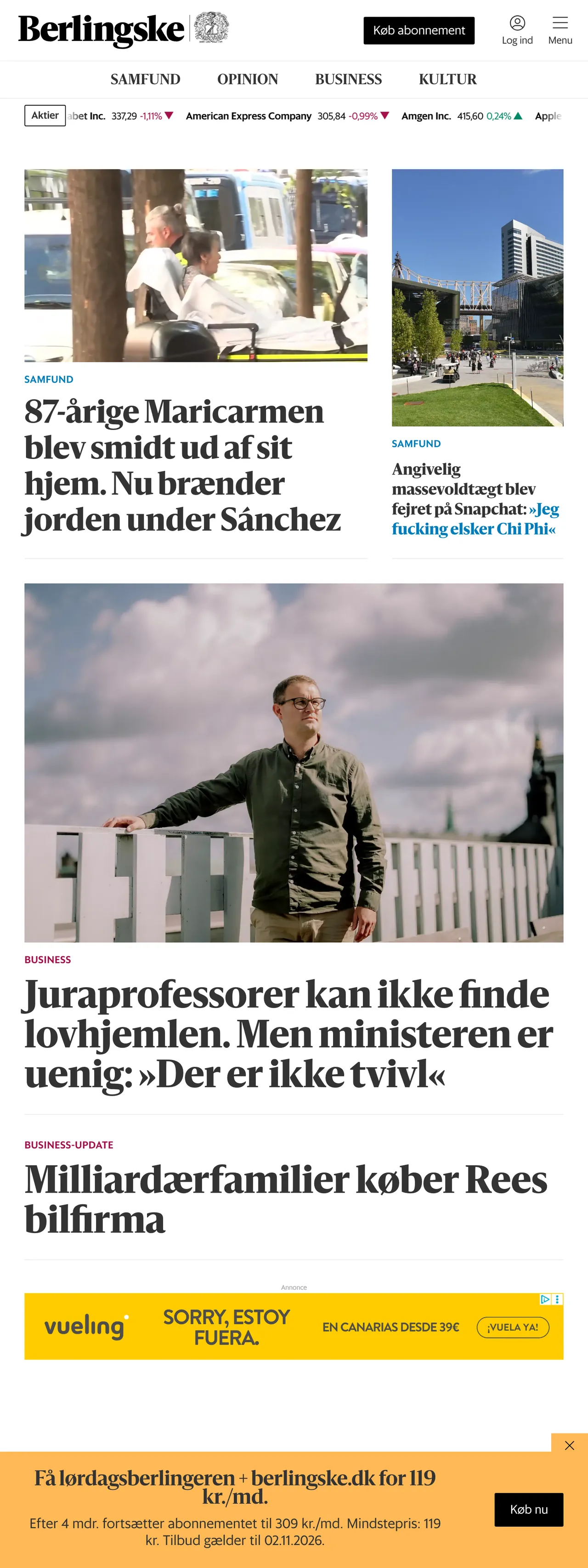 Screenshot of the Berlingske front page