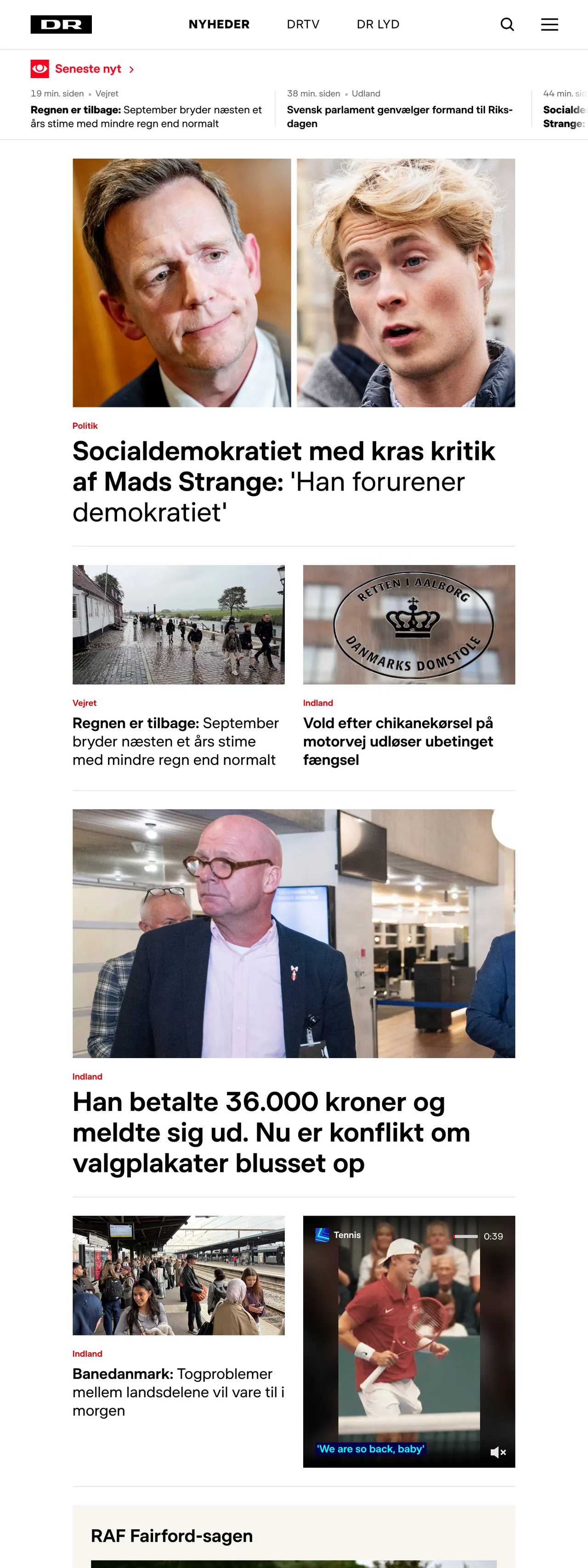 Screenshot of the DR front page