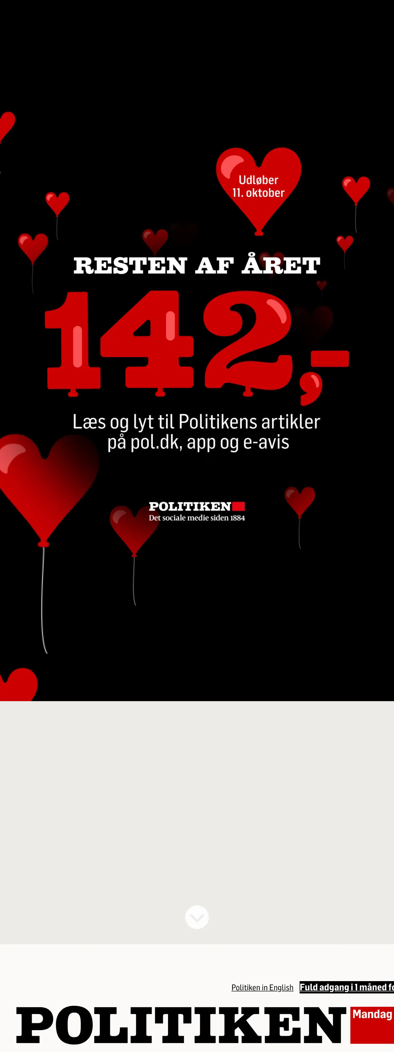Screenshot of the Politiken front page