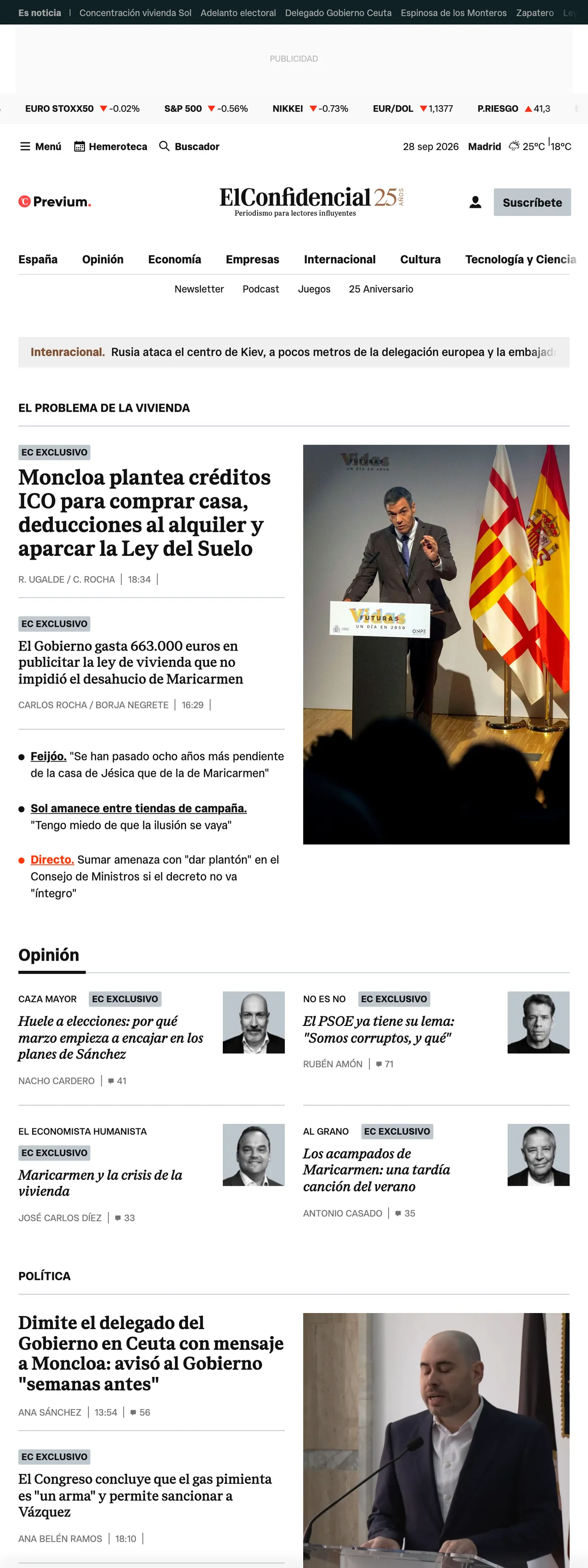 Screenshot of the El Confidencial front page