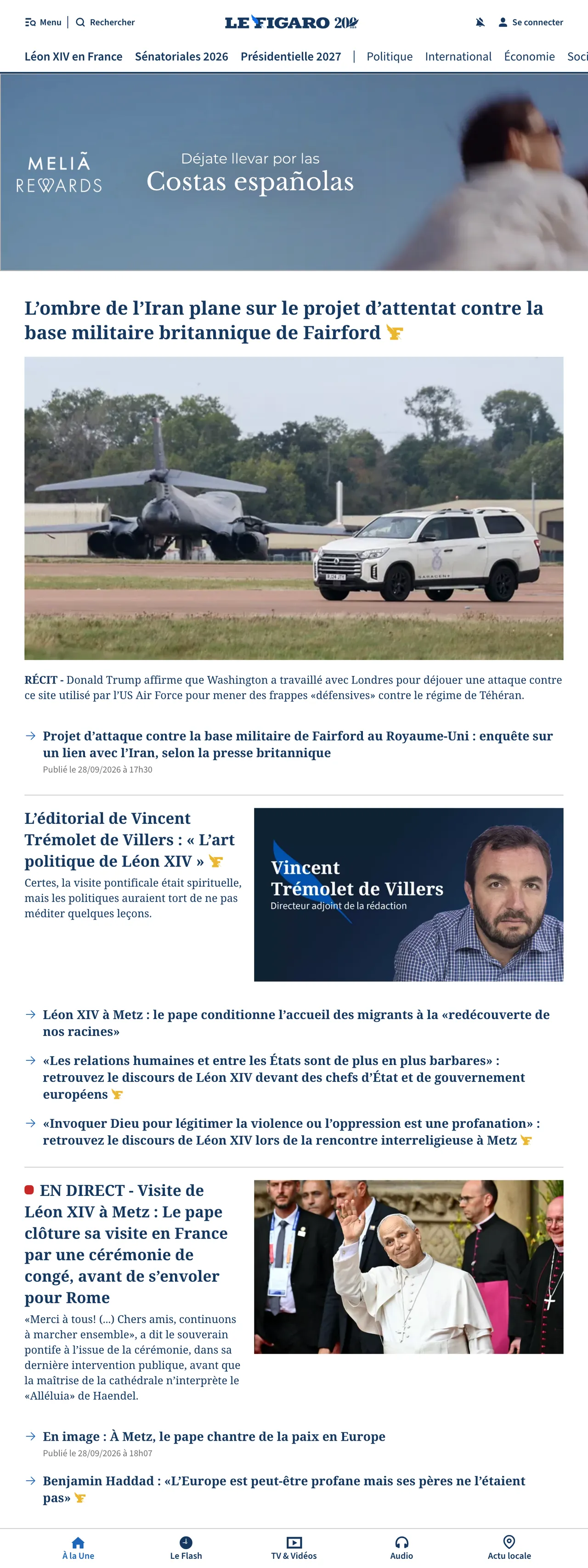 Screenshot of the Le Figaro front page