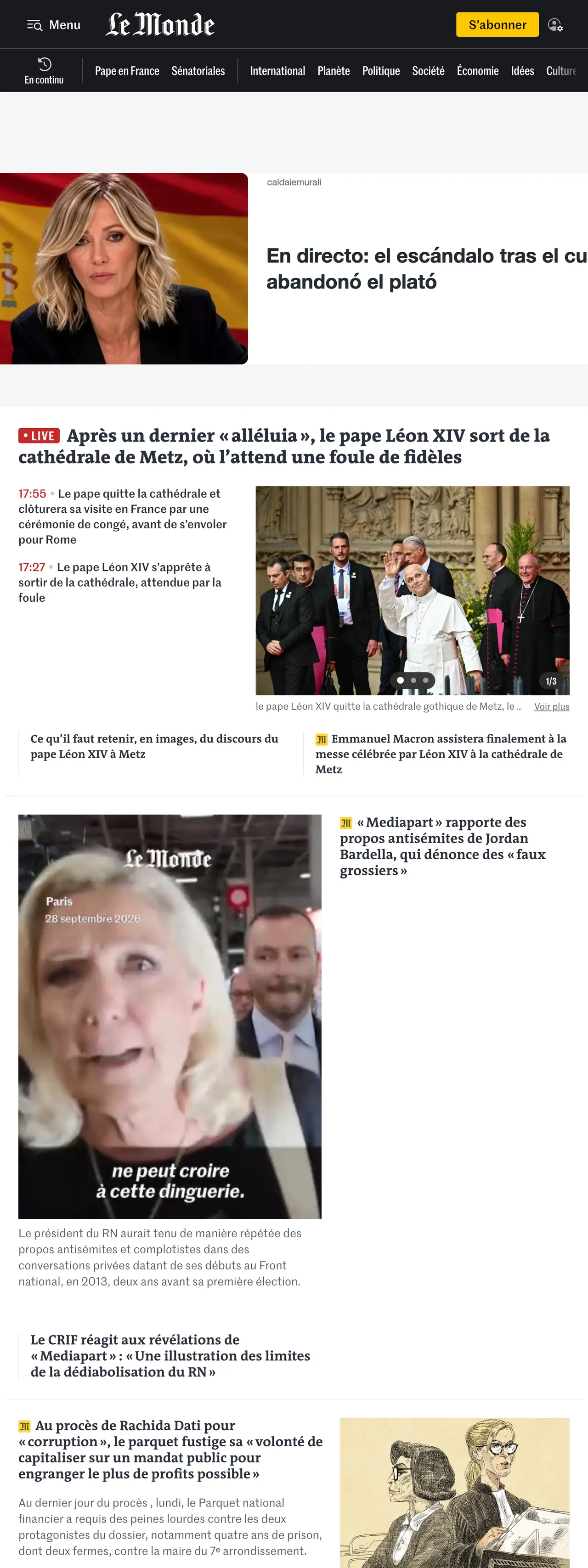Screenshot of the Le Monde front page