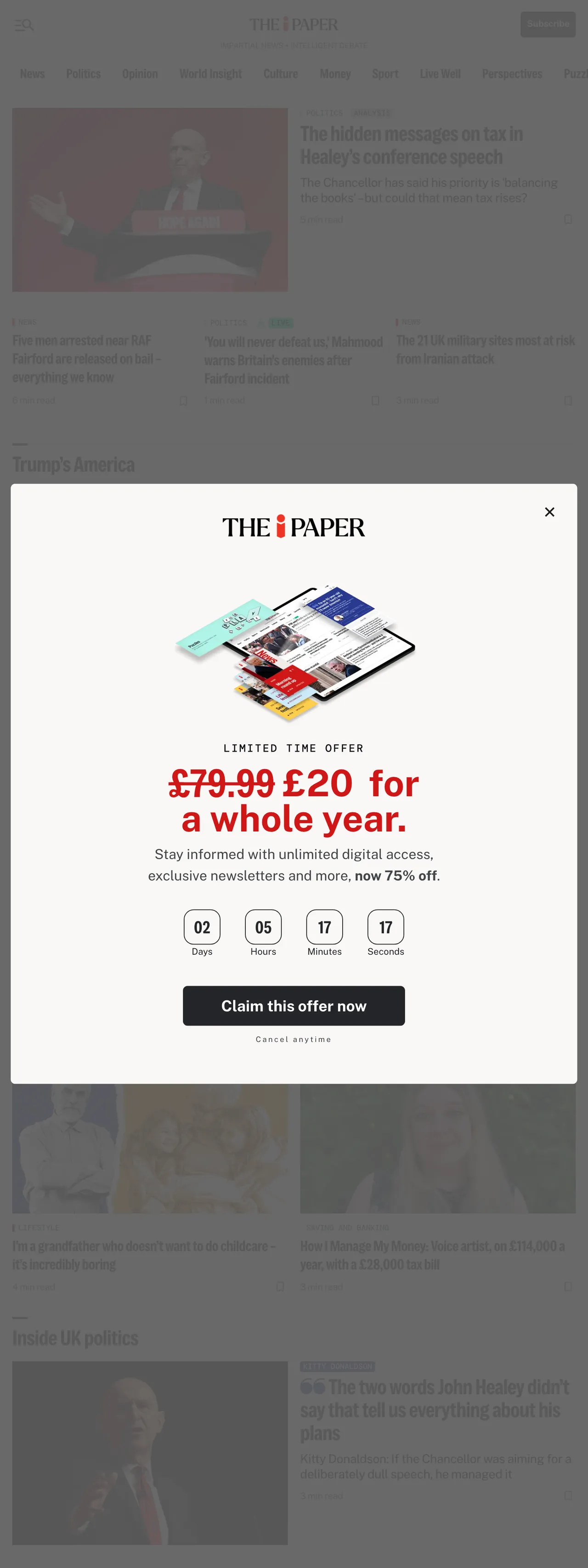 Screenshot of the The i Paper front page