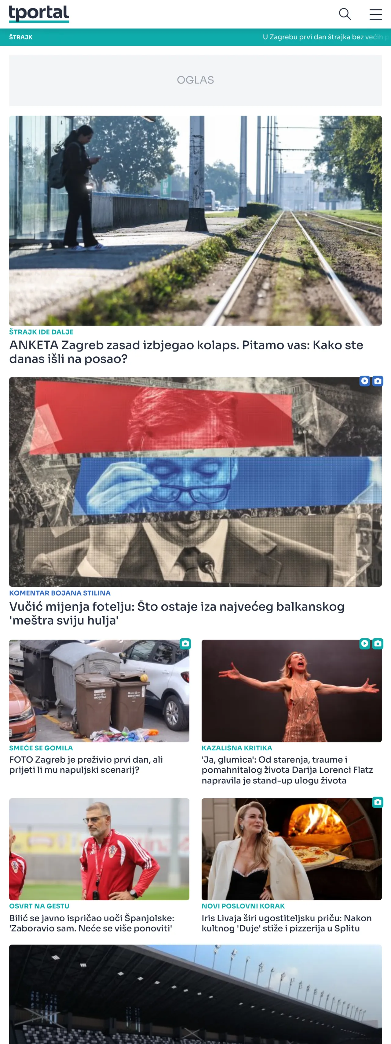 Screenshot of the tportal front page