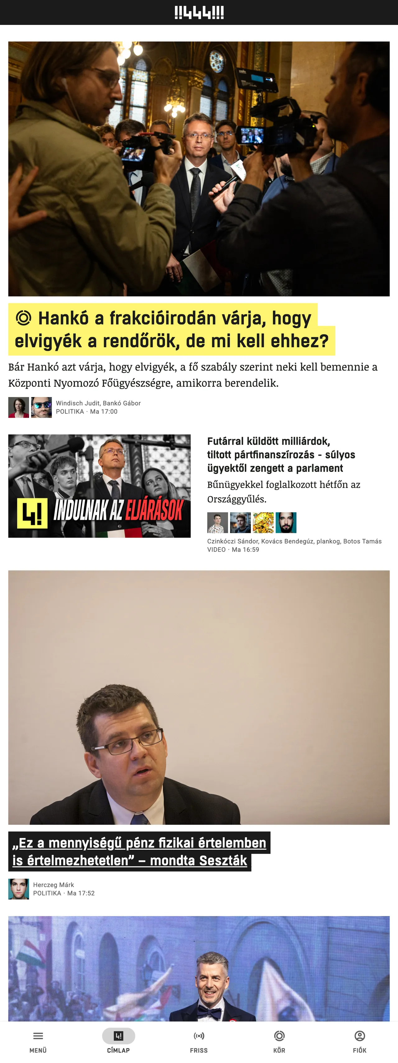 Screenshot of the 444 front page