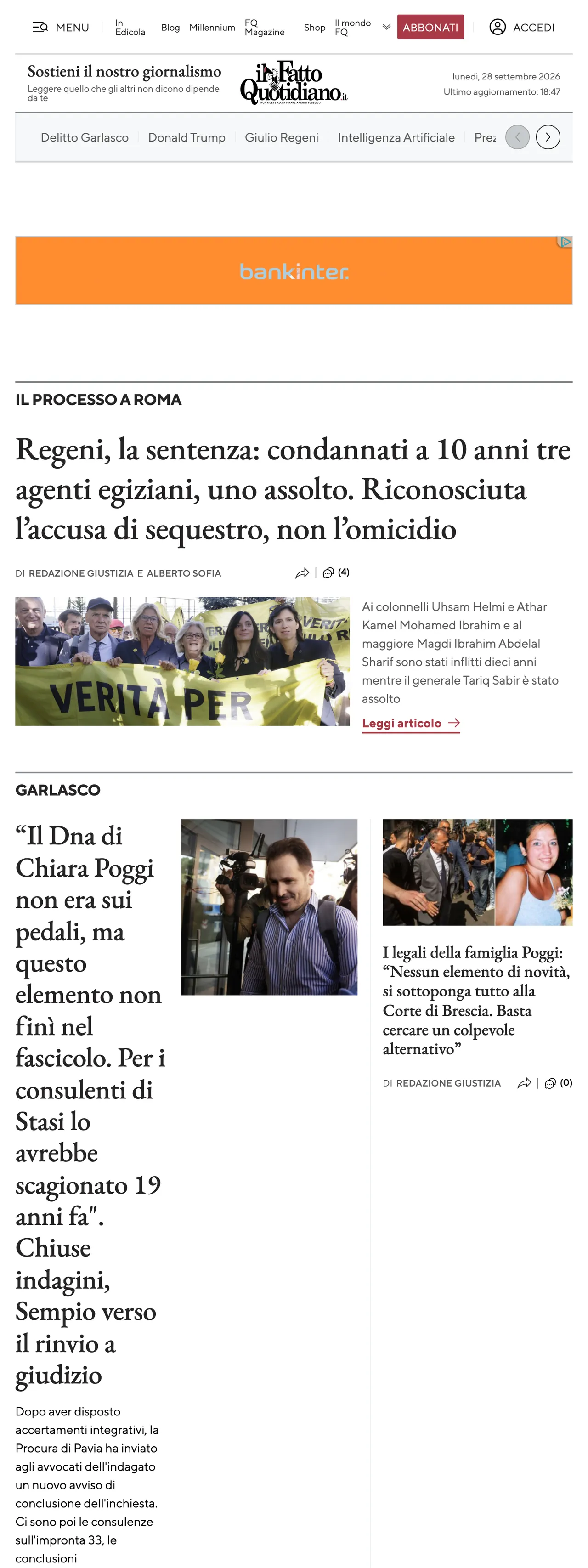 Screenshot of the Il Fatto Quotidiano front page