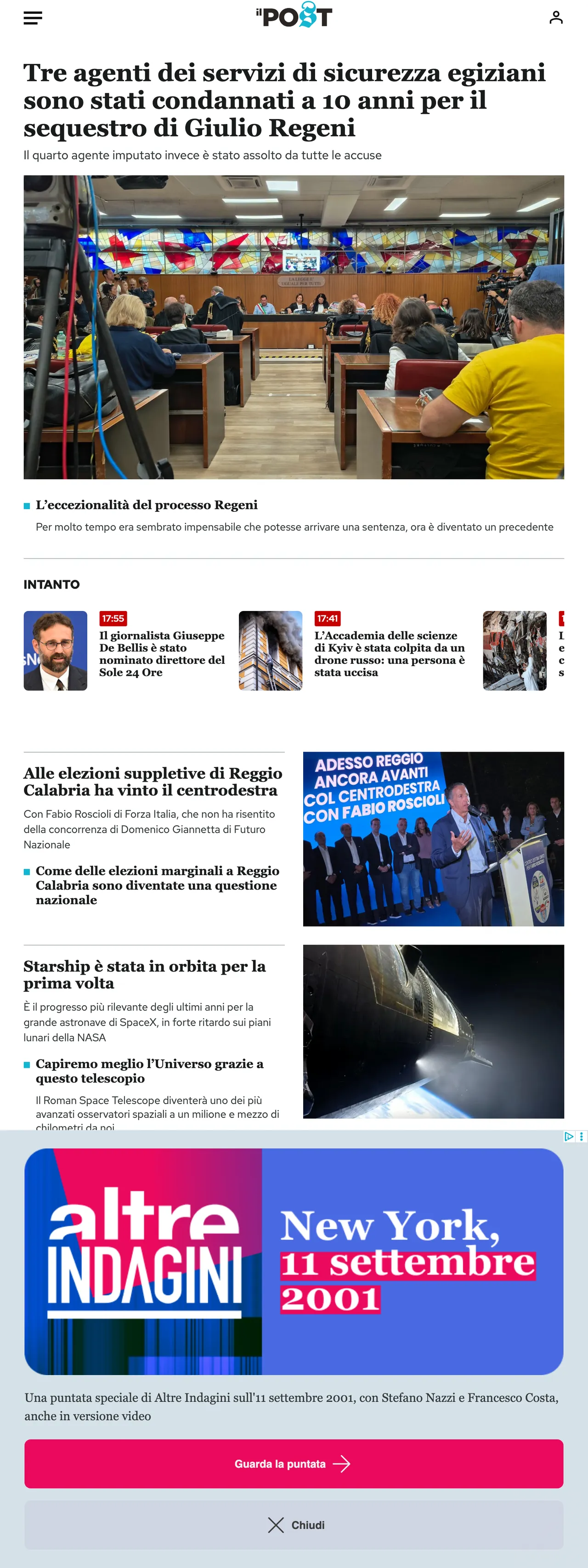 Screenshot of the Il Post front page