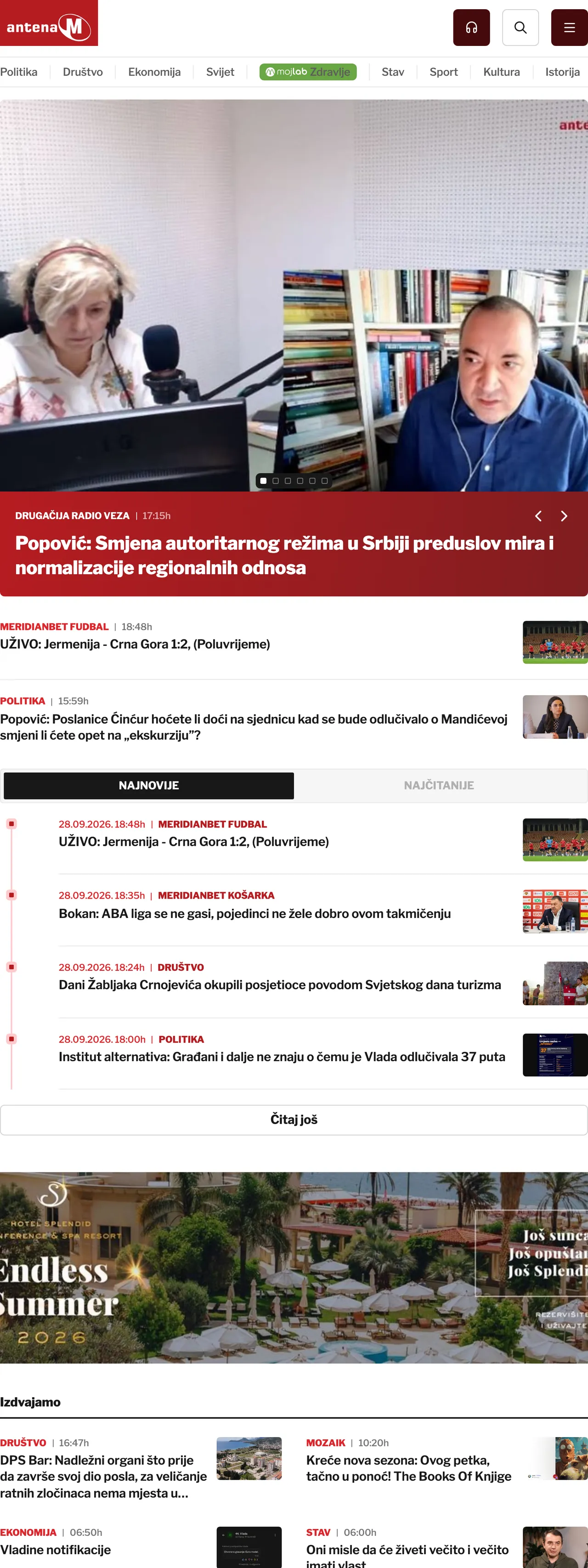 Screenshot of the Antena M front page