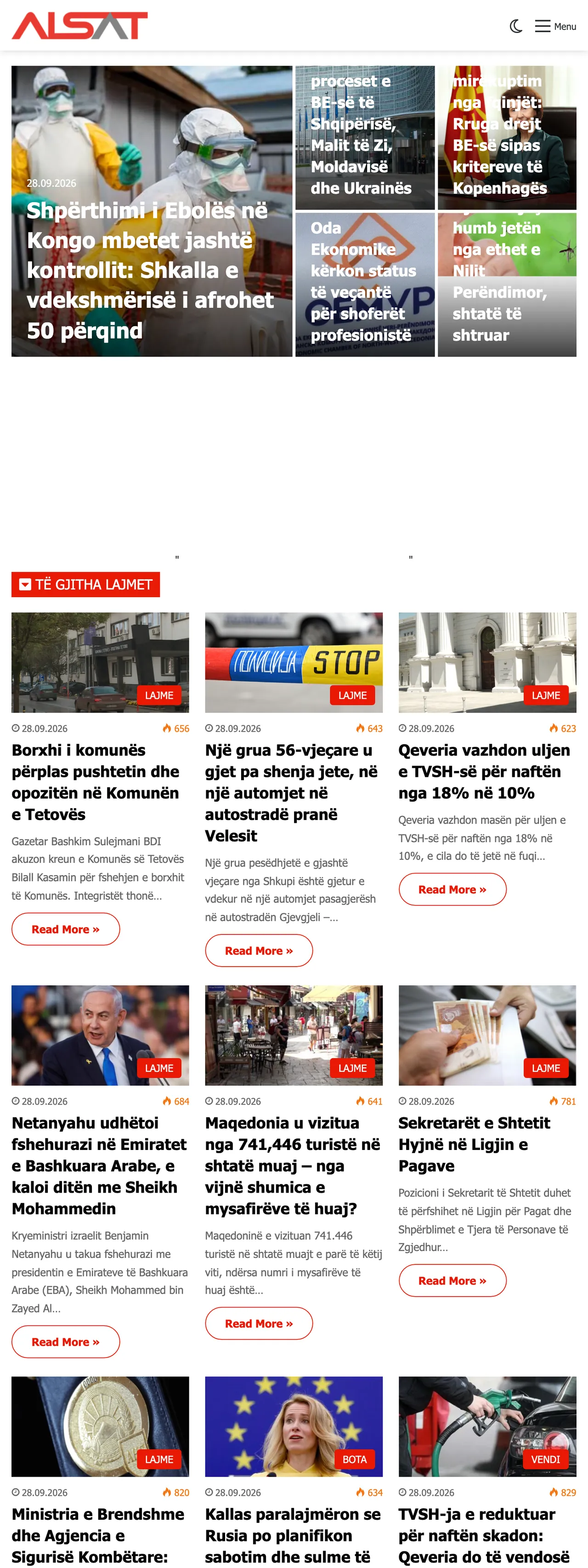 Screenshot of the ALSAT front page