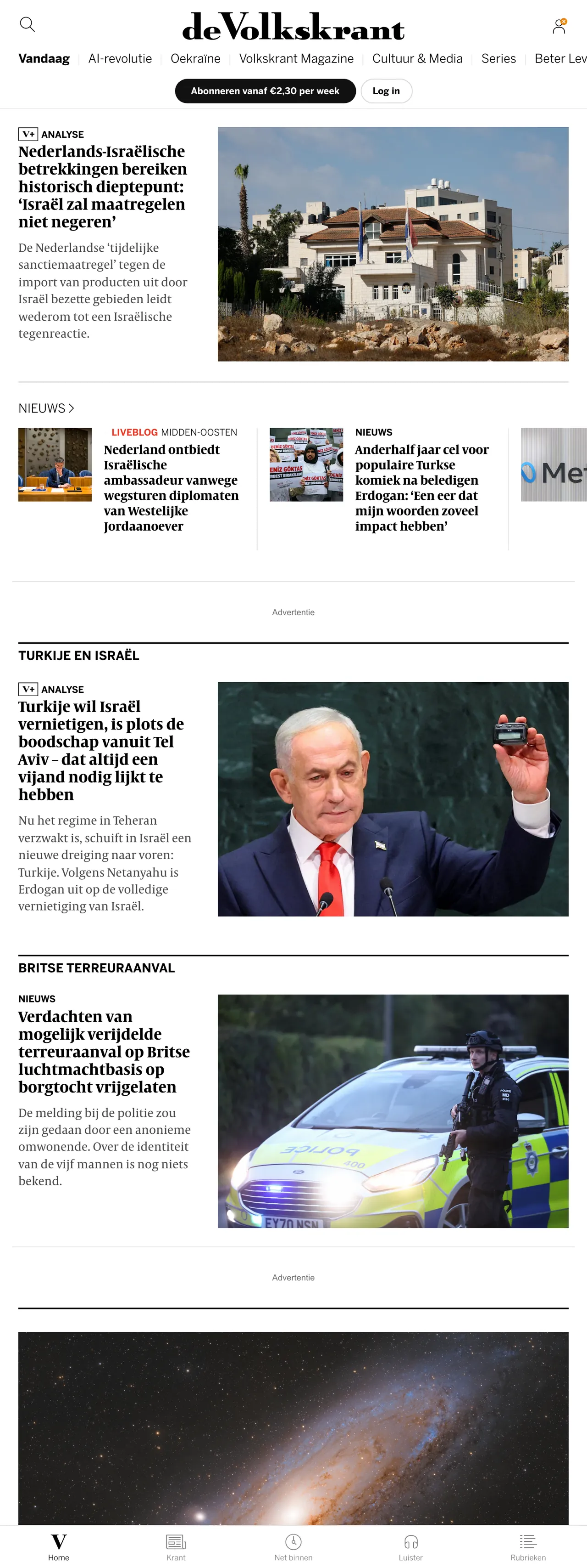 Screenshot of the de Volkskrant front page