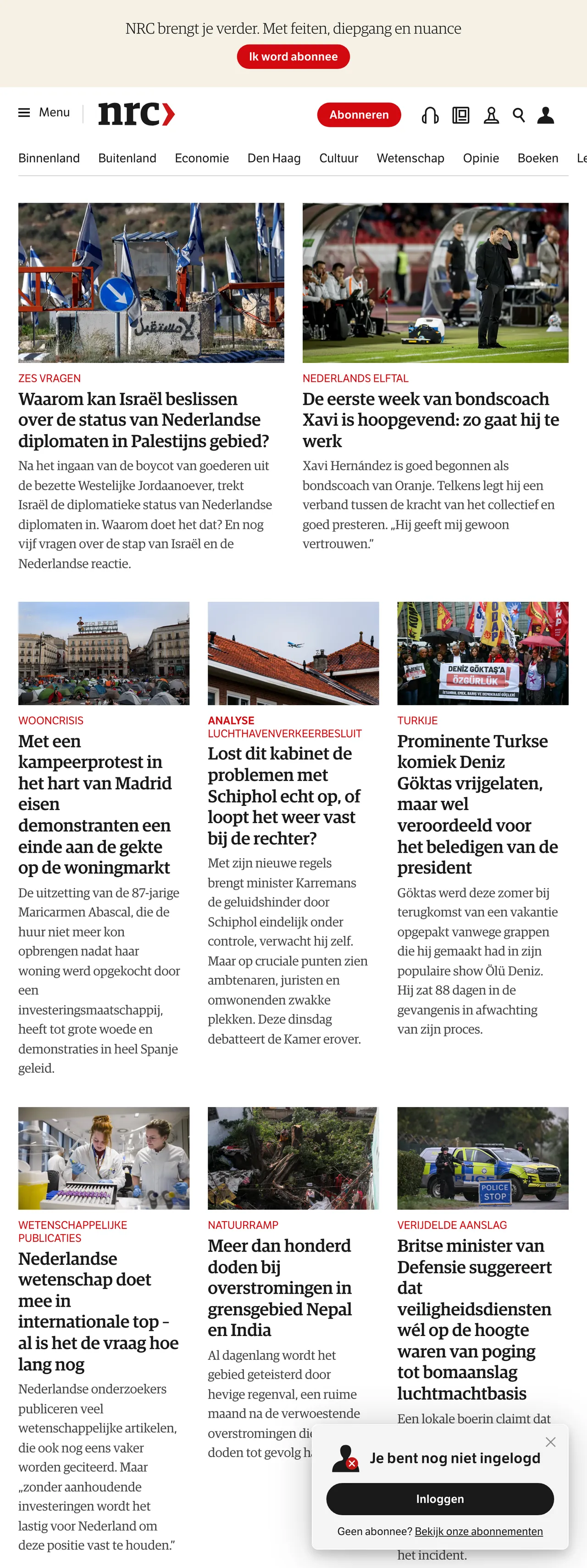 Screenshot of the NRC front page