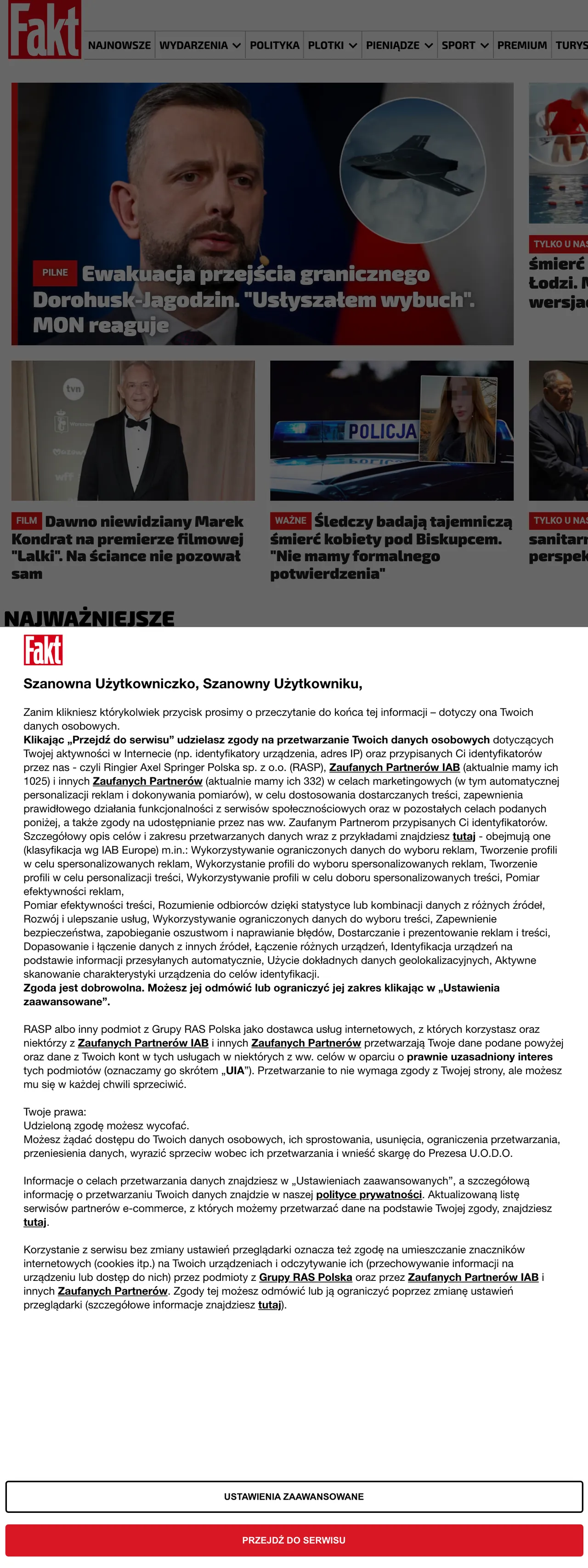 Screenshot of the Fakt front page