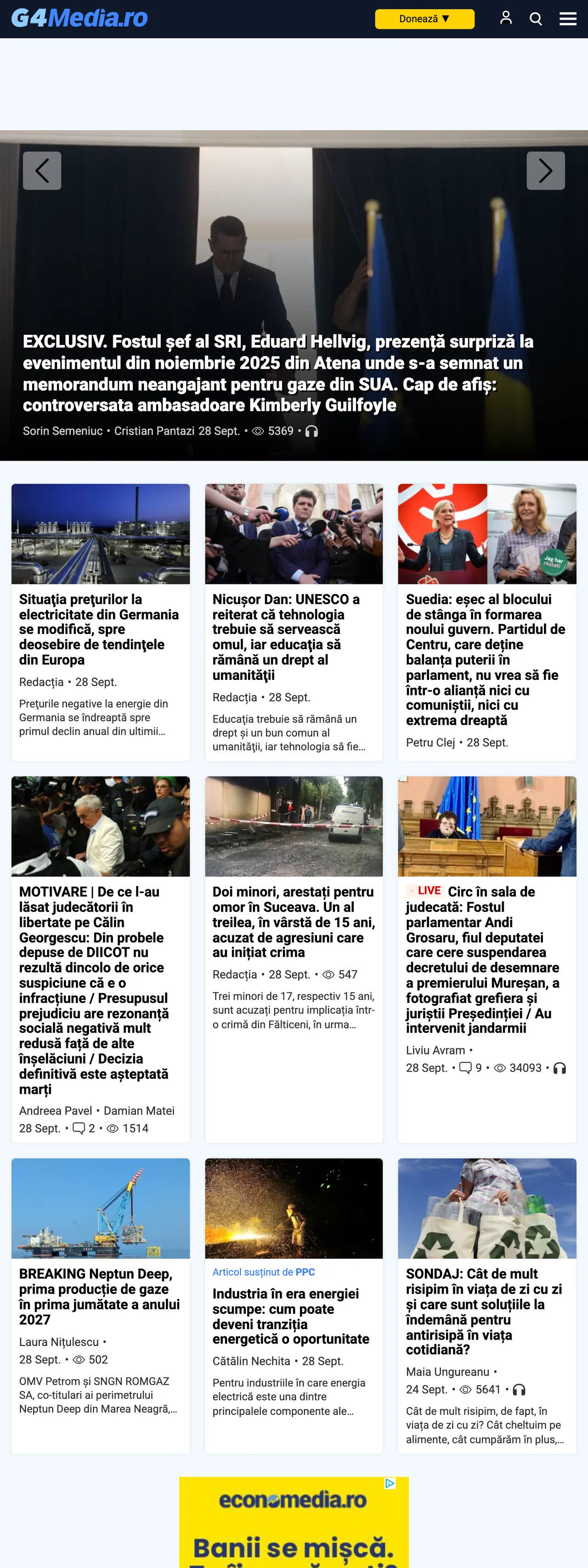 Screenshot of the G4Media front page