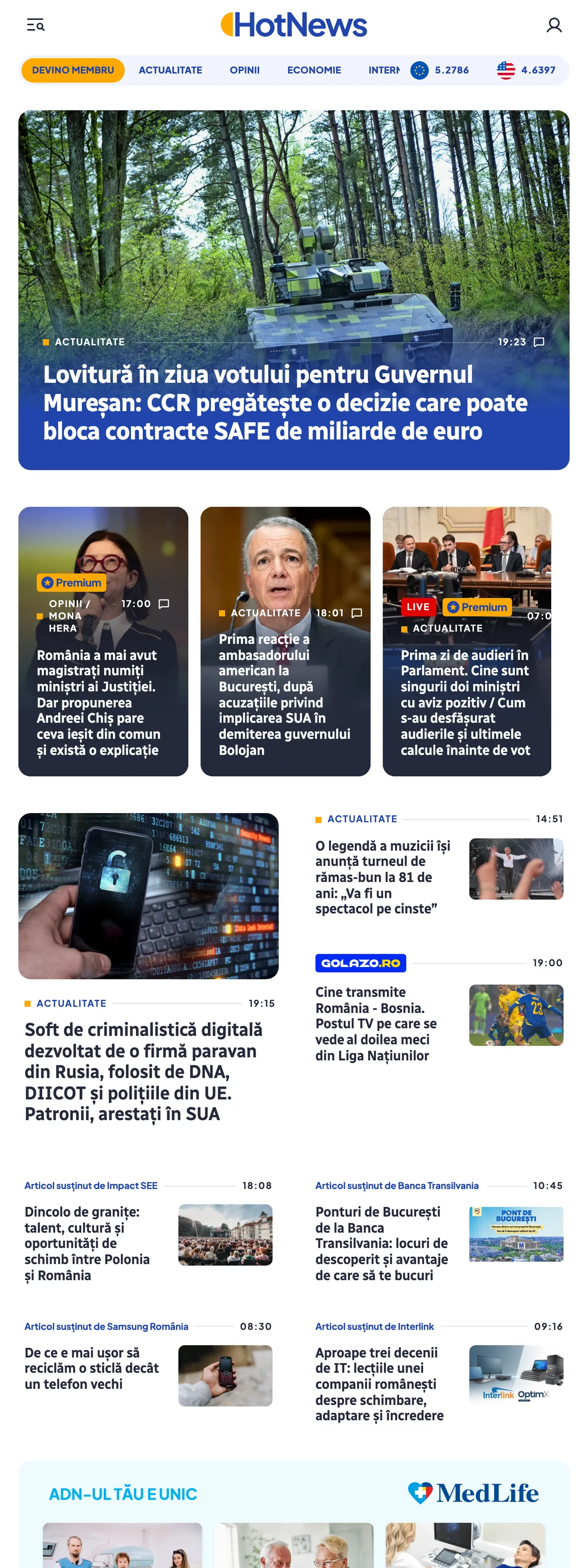 Screenshot of the HotNews.ro front page