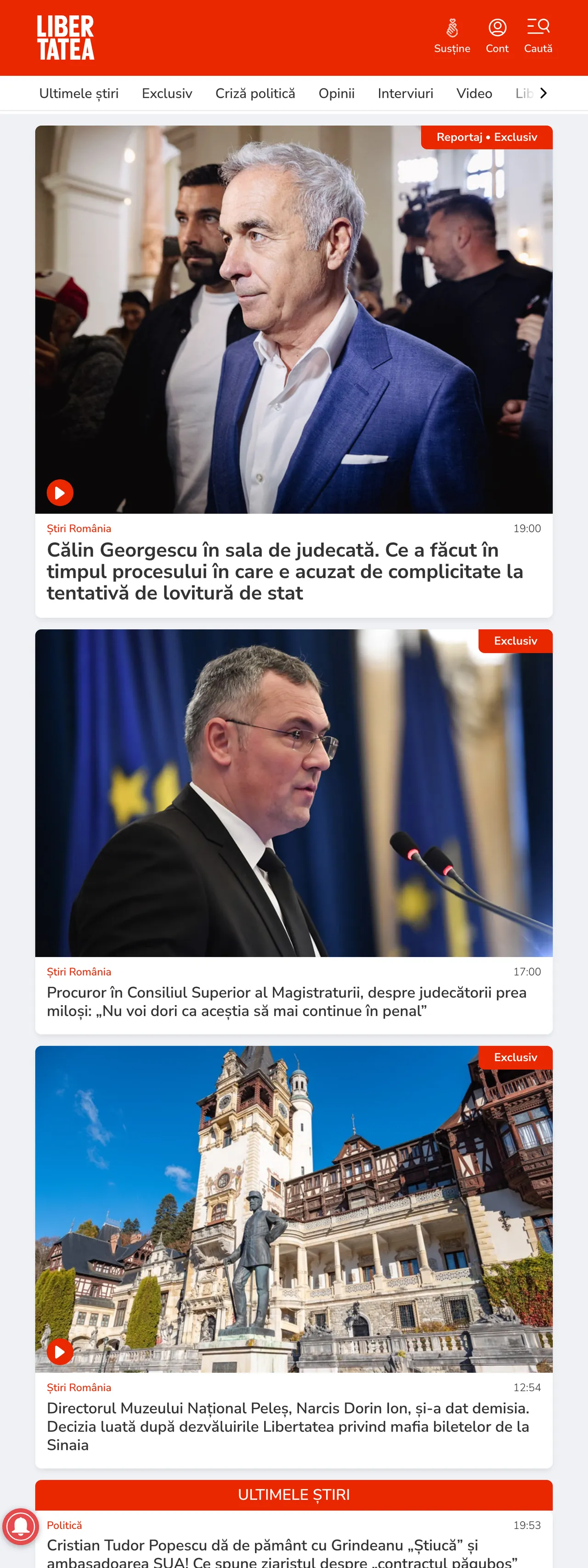 Screenshot of the Libertatea front page
