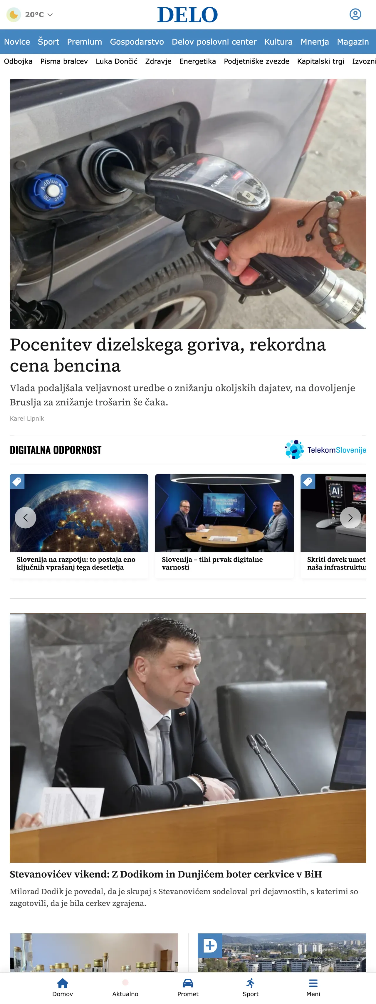 Screenshot of the Delo front page