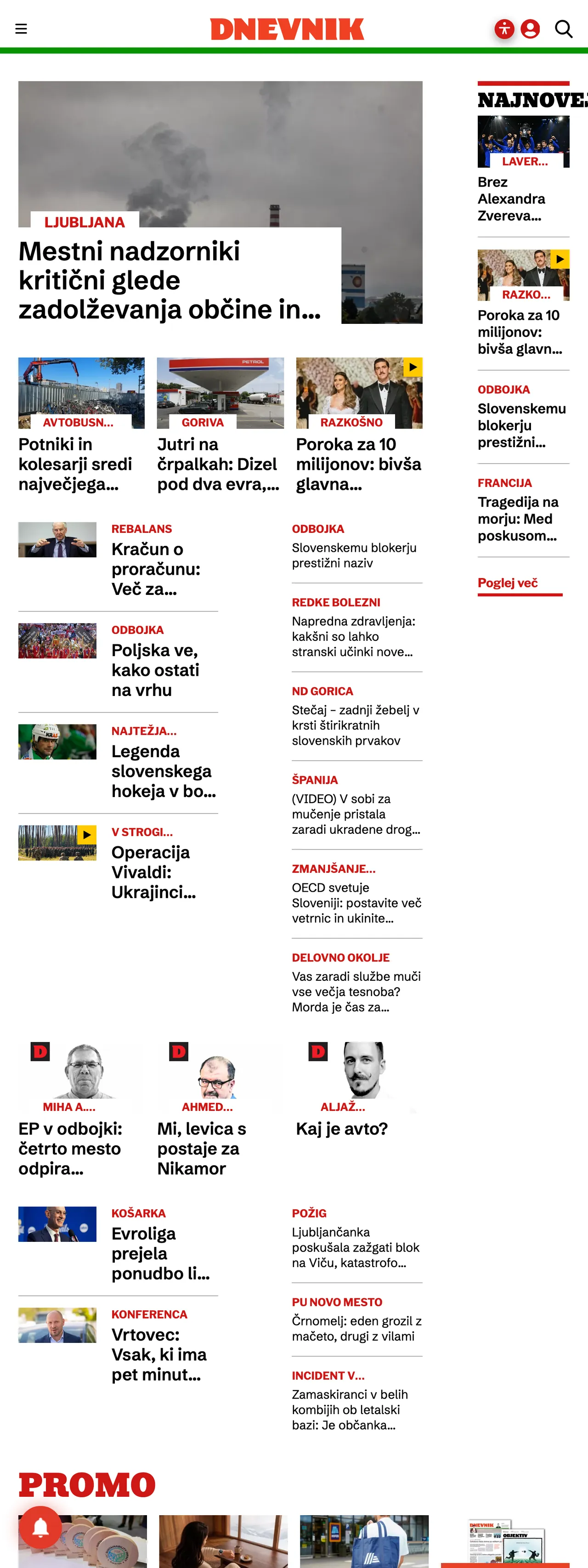 Screenshot of the Dnevnik front page