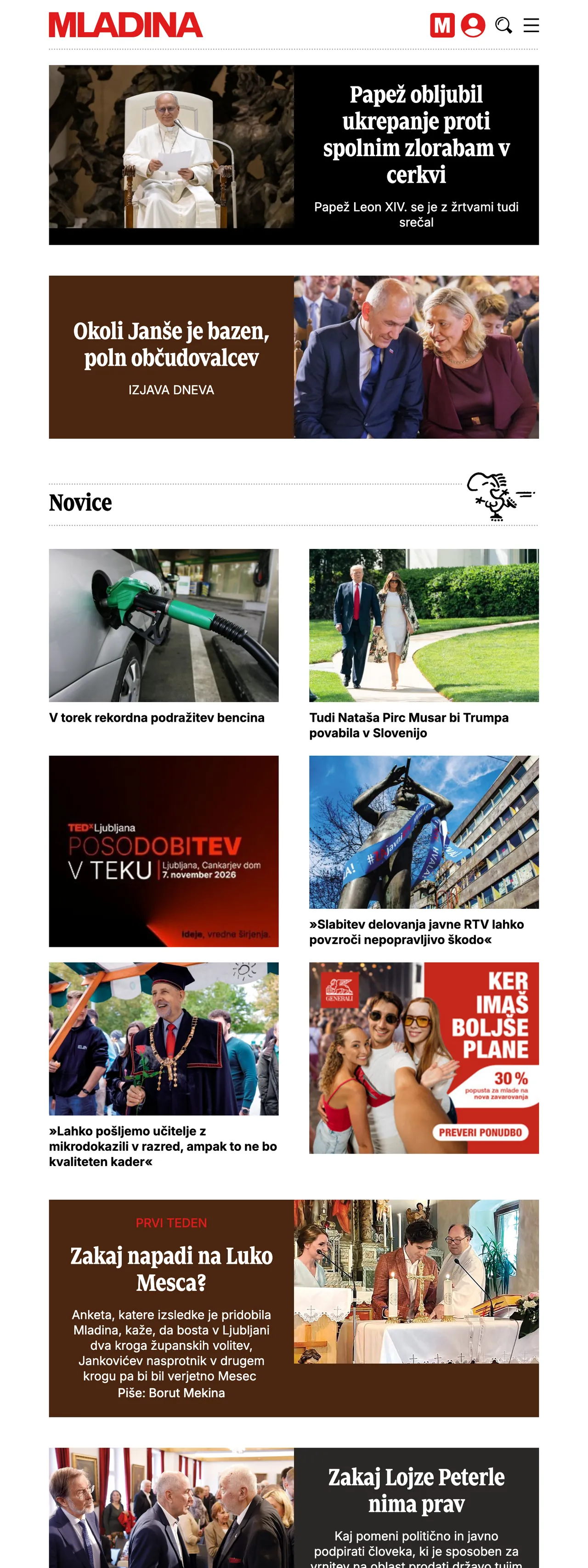 Screenshot of the Mladina front page
