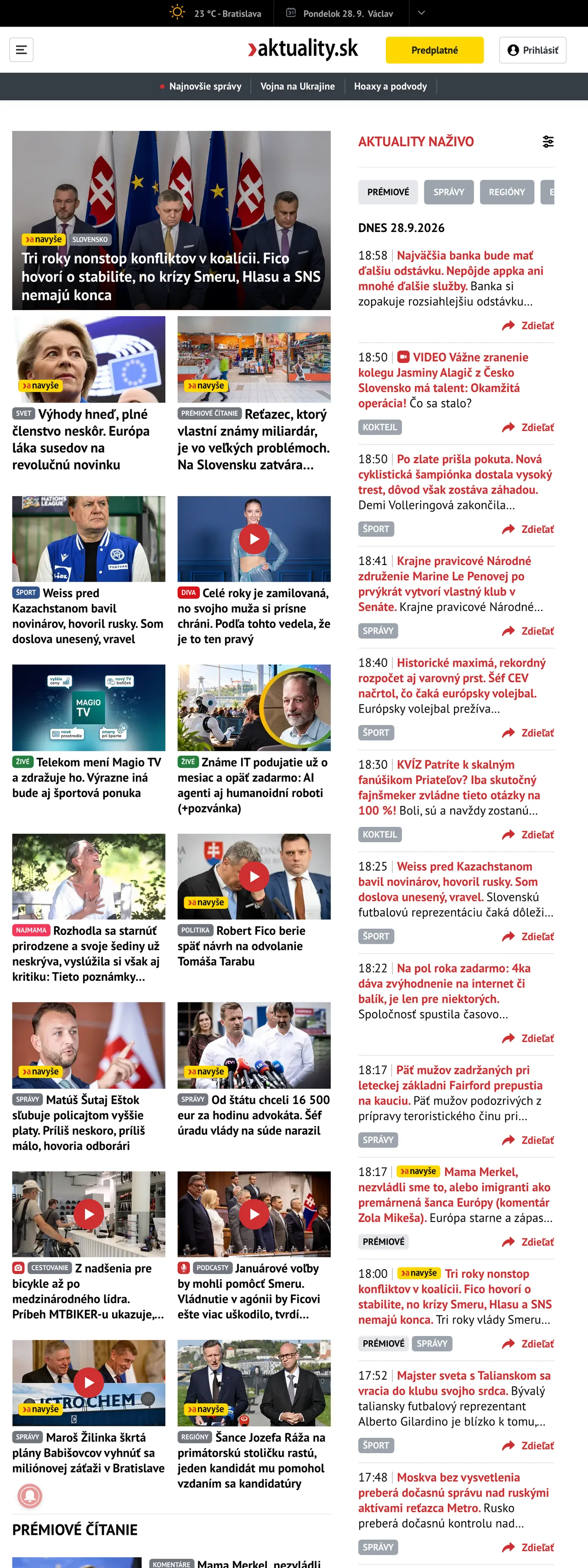 Screenshot of the Aktuality.sk front page