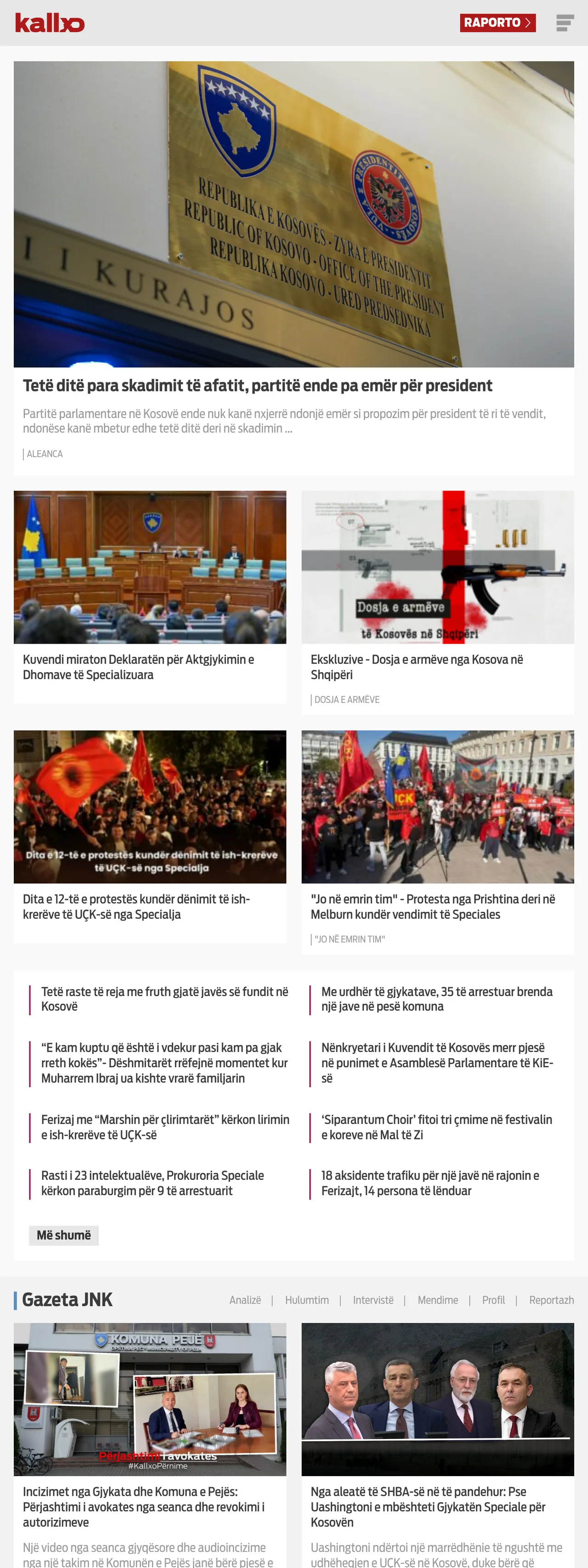 Screenshot of the Kallxo front page