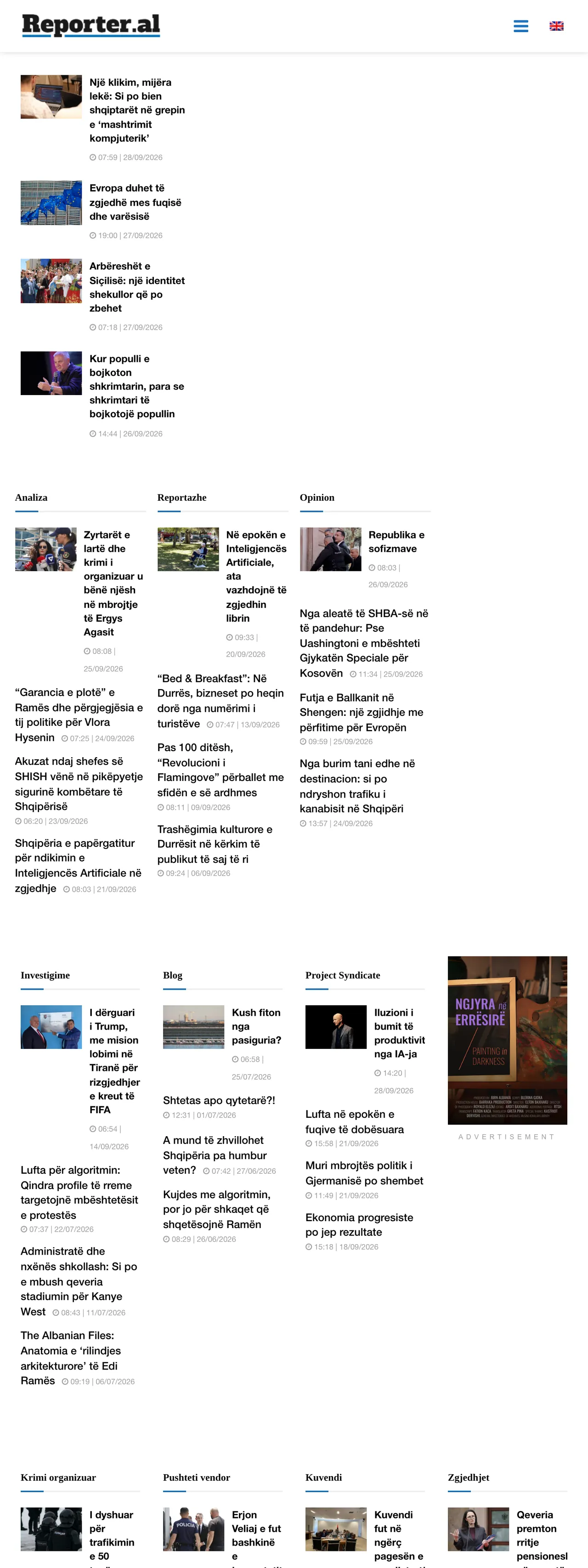 Screenshot of the Reporter.al front page