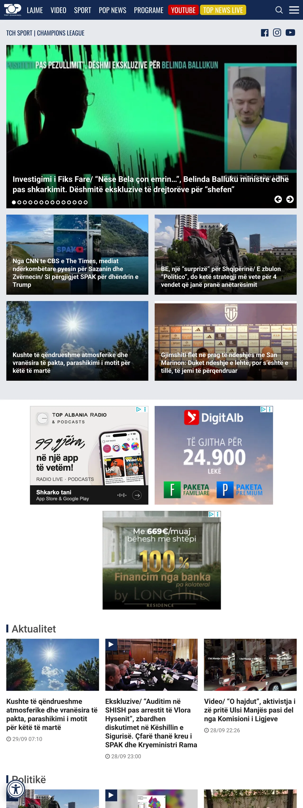 Screenshot of the Top Channel front page