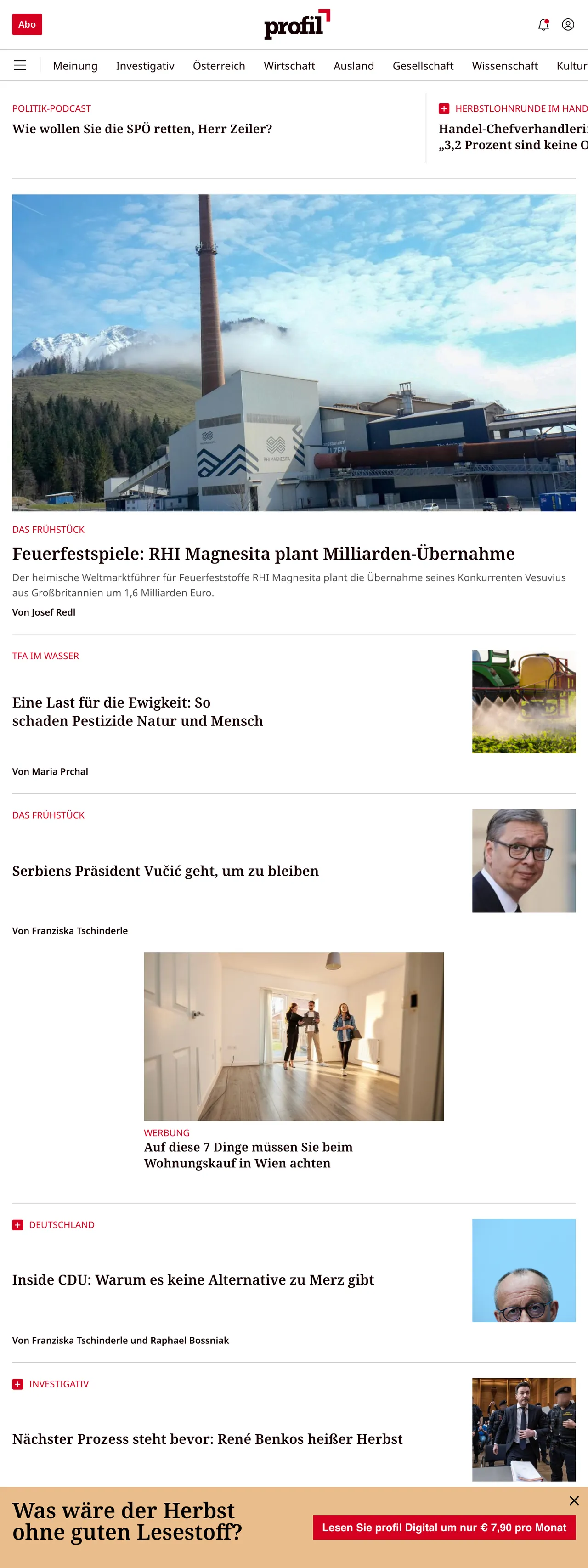 Screenshot of the profil front page