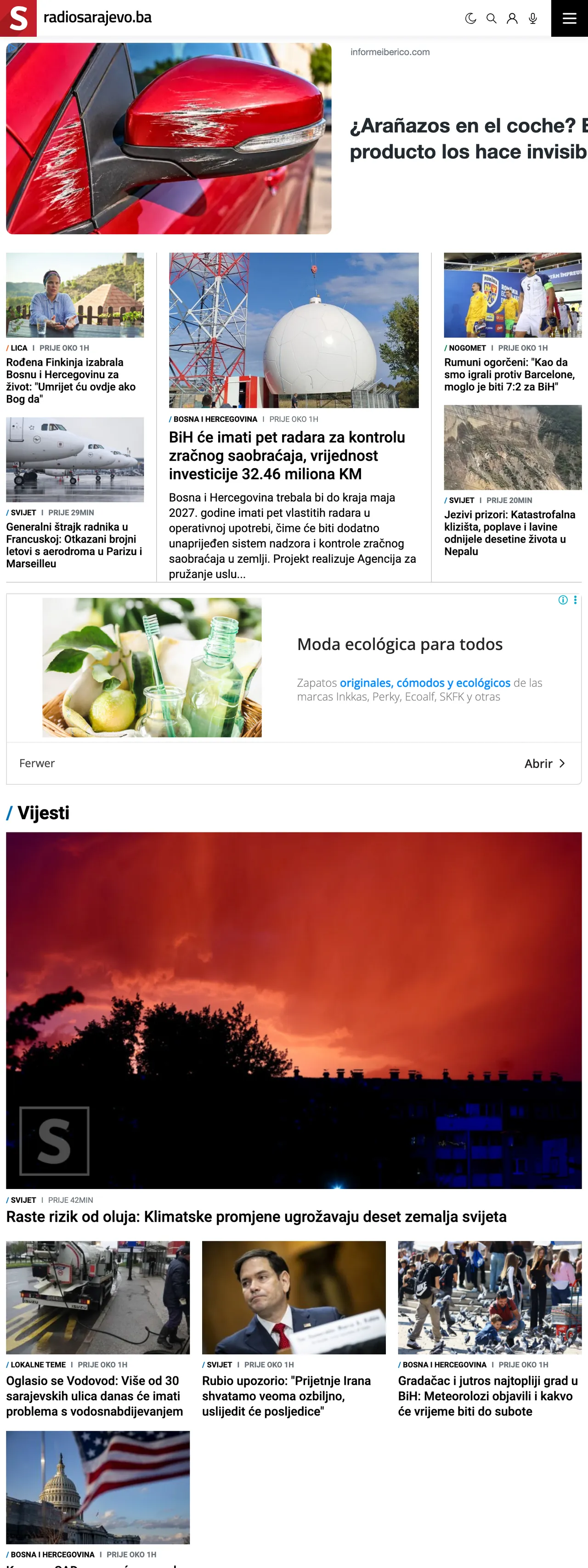 Screenshot of the Radio Sarajevo front page