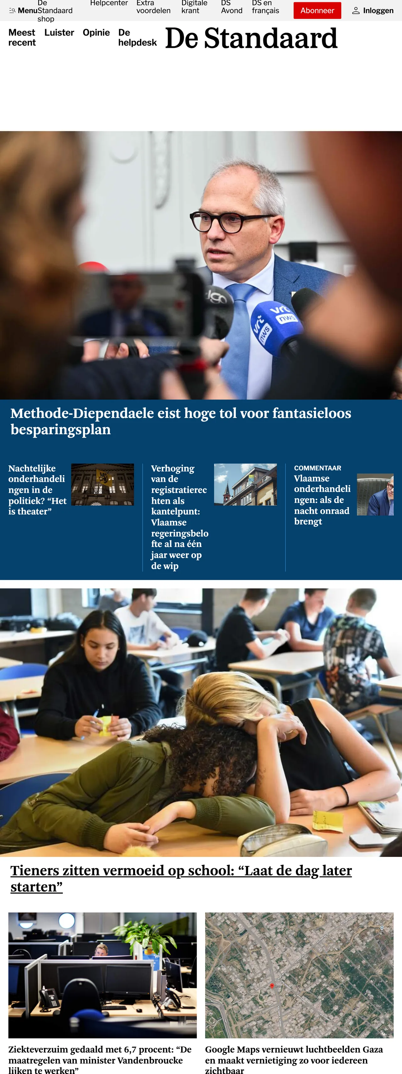 Screenshot of the De Standaard front page