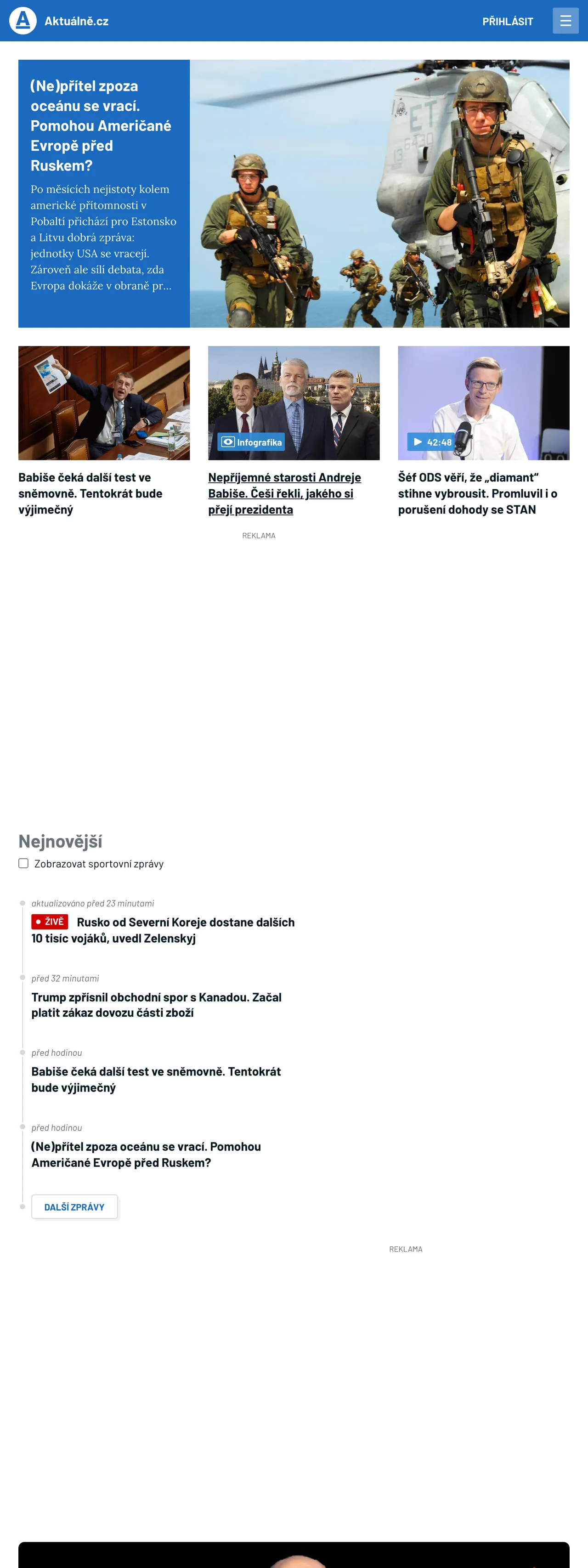 Screenshot of the Aktuálně.cz front page